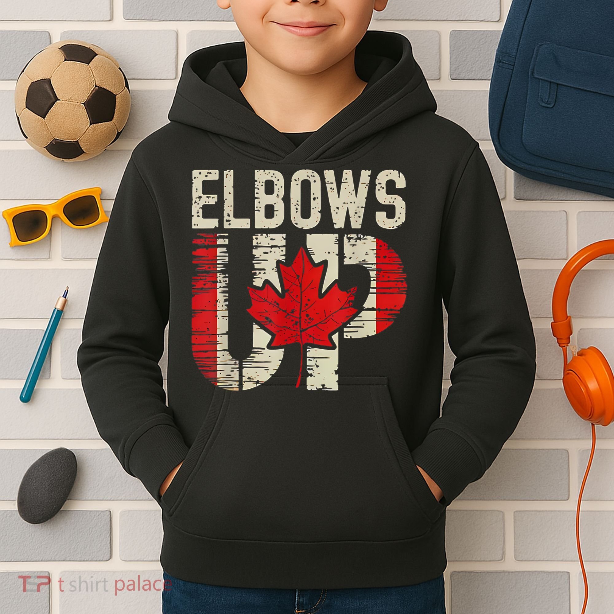 Elbows Up Canada Canadian Flag Retro Elbows Up Kids Hoodie