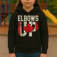 Elbows Up Canada Canadian Flag Retro Elbows Up Kids Hoodie thumb 3