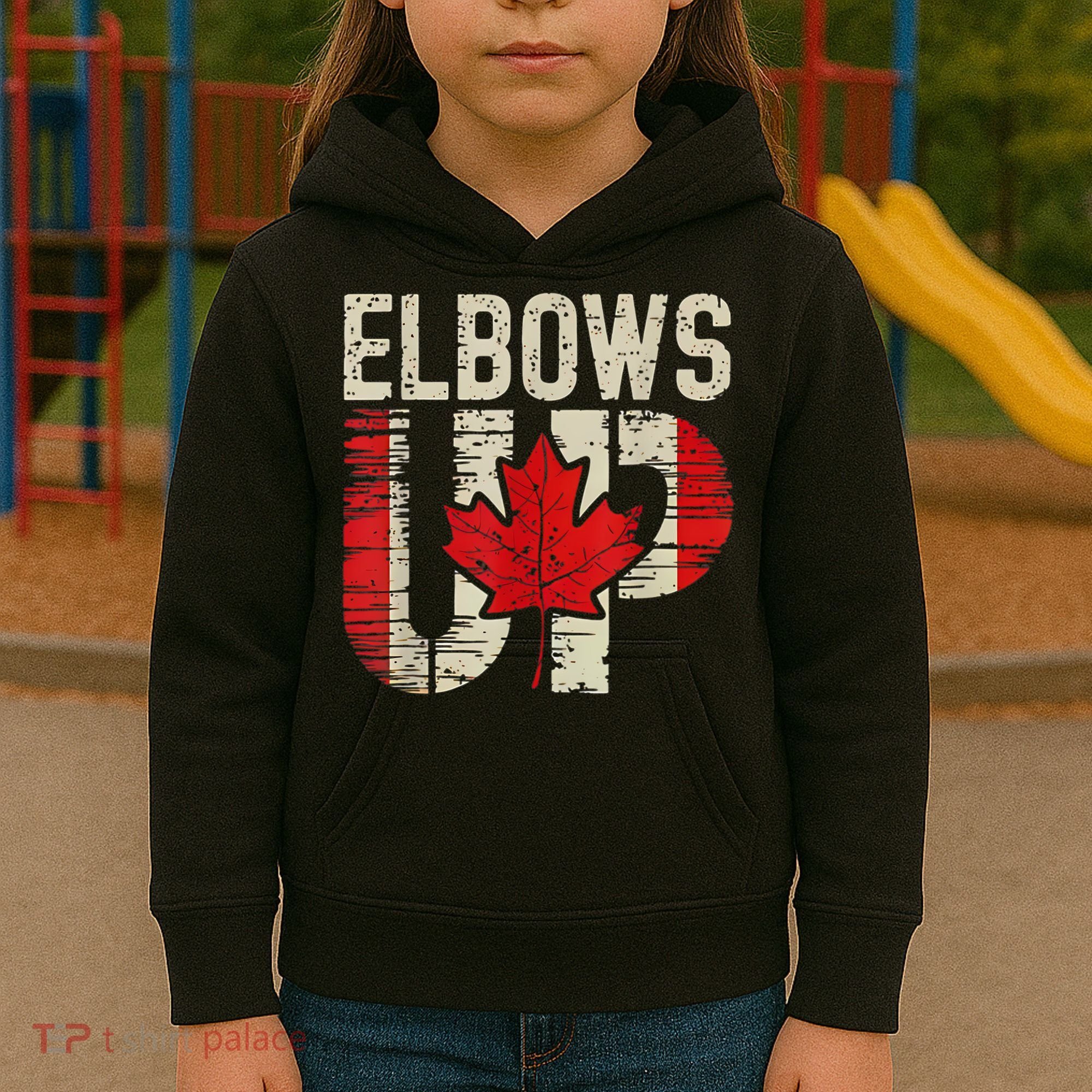 Elbows Up Canada Canadian Flag Retro Elbows Up Kids Hoodie