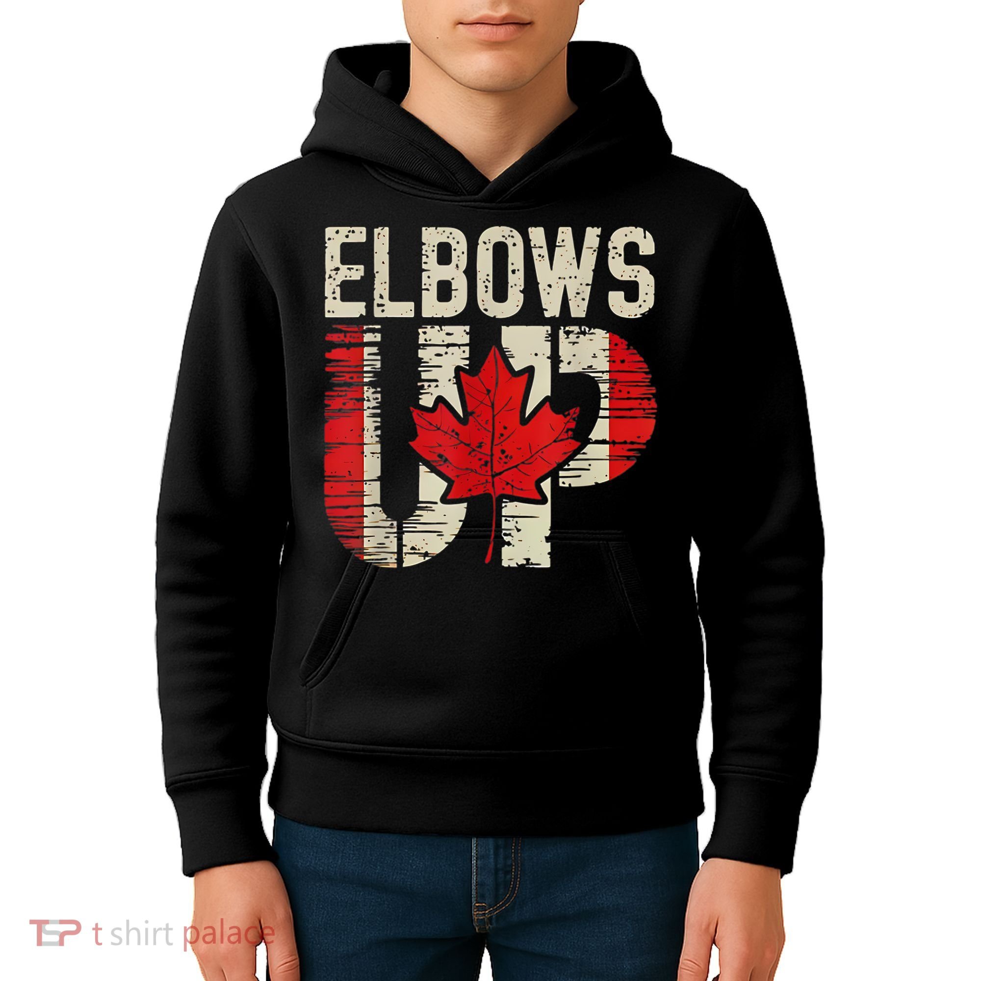 Elbows Up Canada Canadian Flag Retro Elbows Up Kids Hoodie