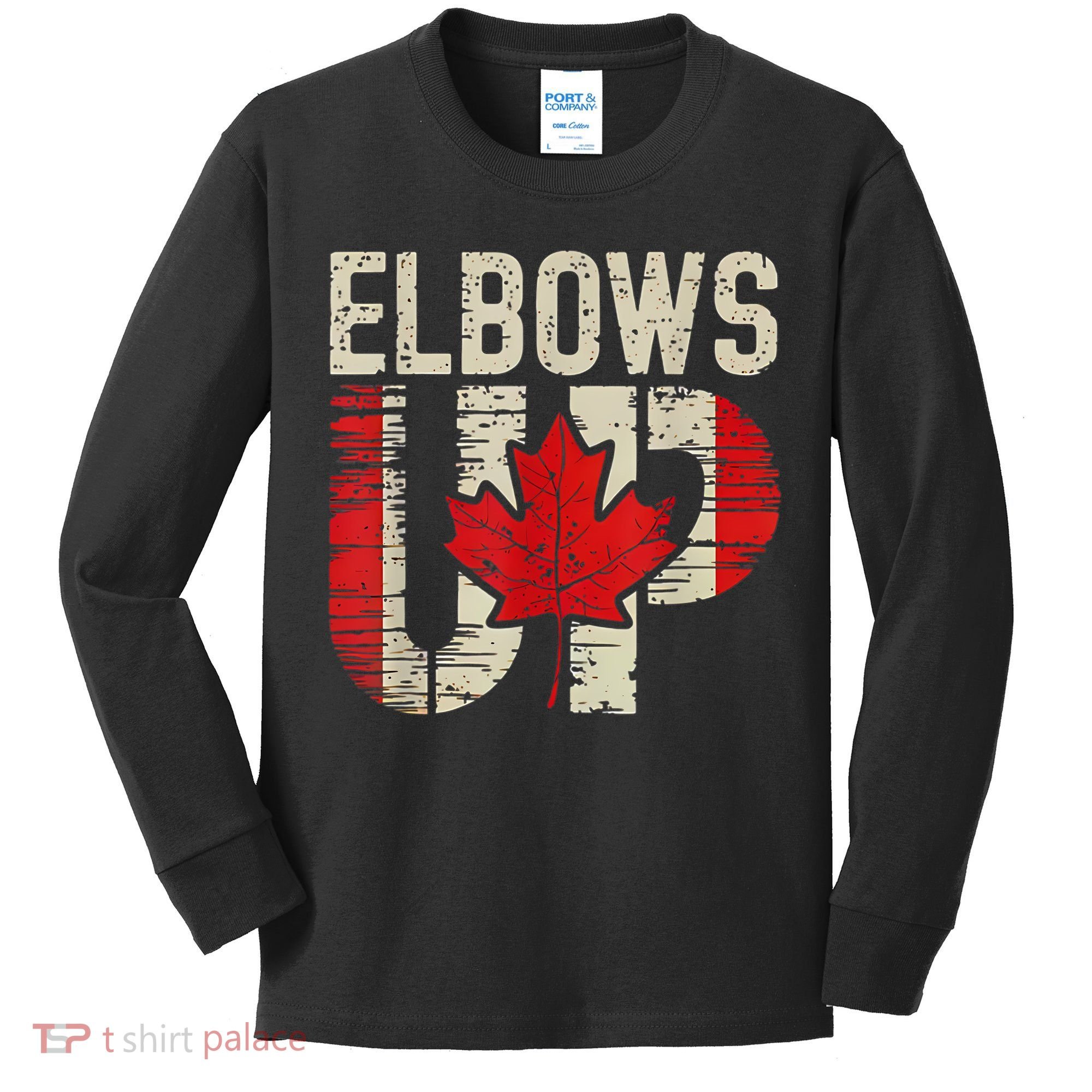 Elbows Up Canada Canadian Flag Retro Elbows Up Kids Long Sleeve Shirt