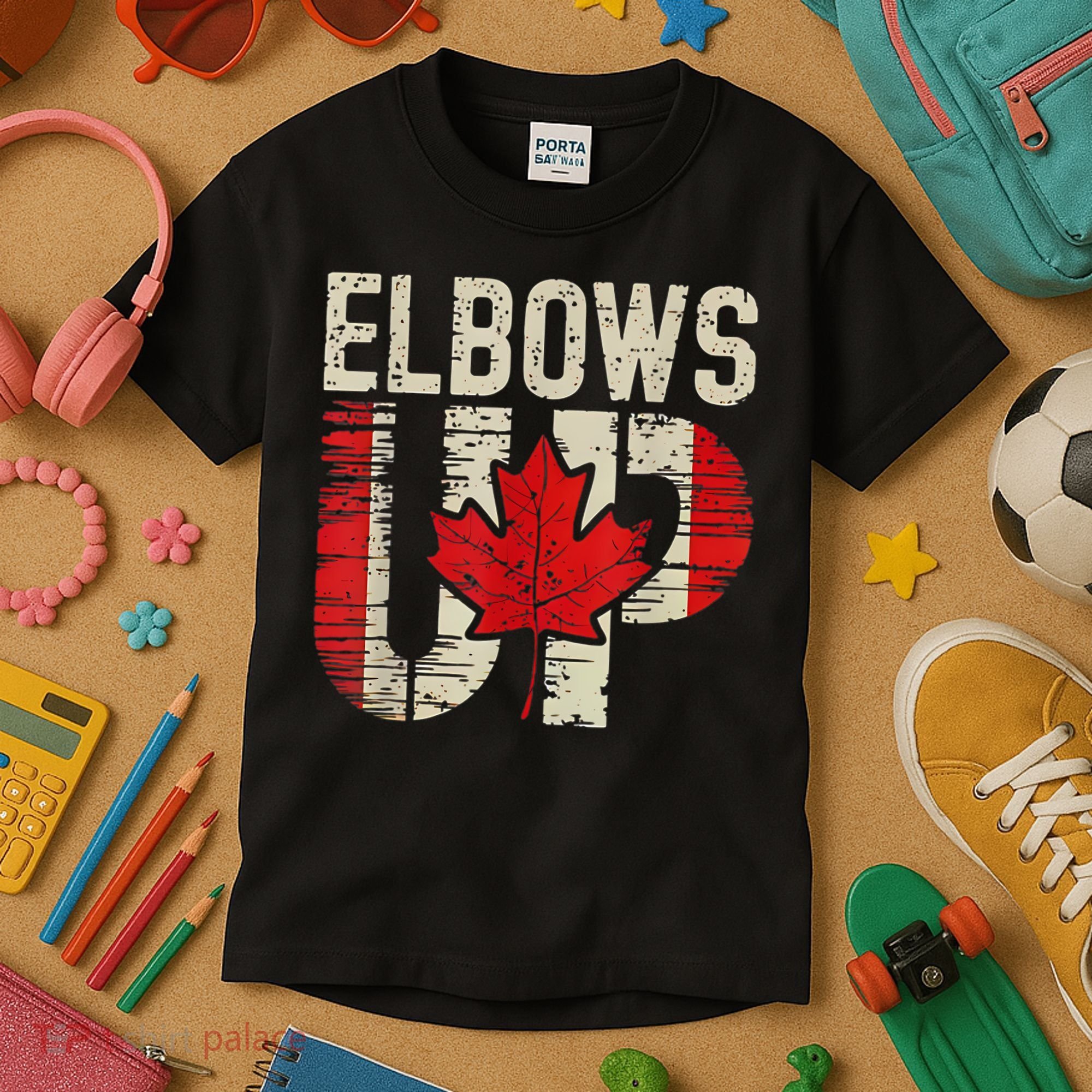 Elbows Up Canada Canadian Flag Retro Elbows Up Kids T-Shirt