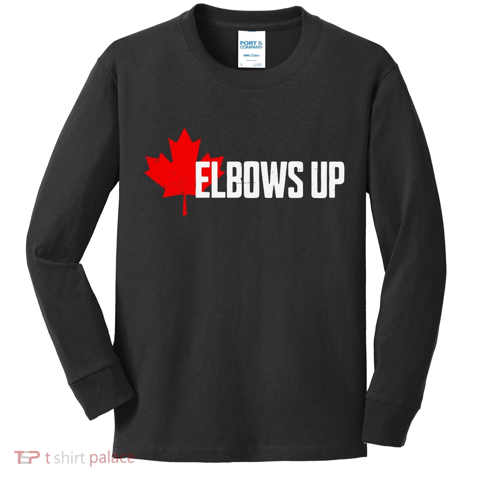 Elbows Up Canada True North Strong And Free Proud Canadian Kids Long Sleeve Shirt