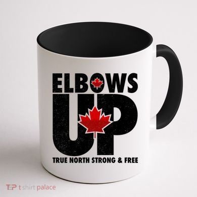Elbows Up Canada True North Strong and Free Coffee Mug back