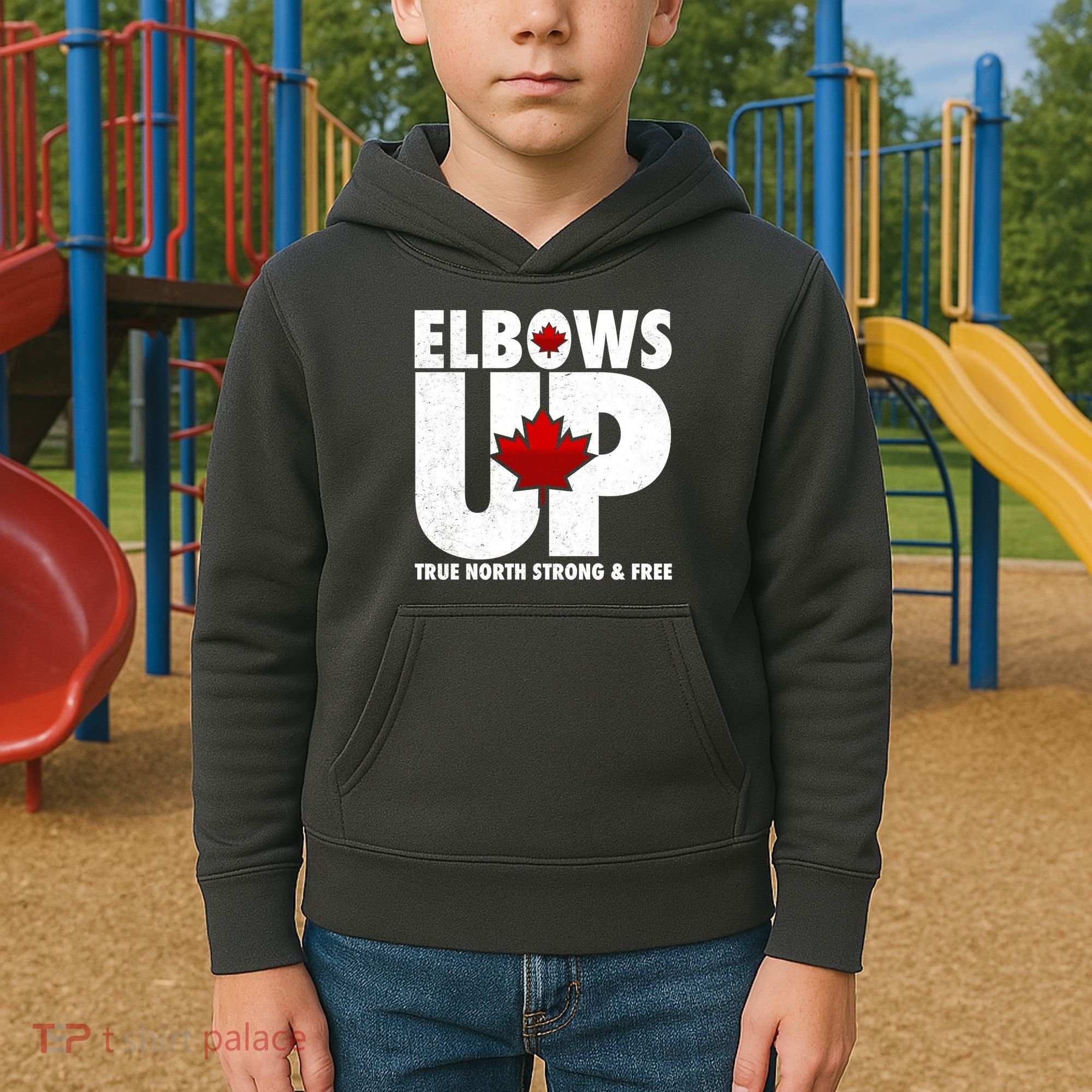 Elbows Up Canada True North Strong and Free Kids Hoodie