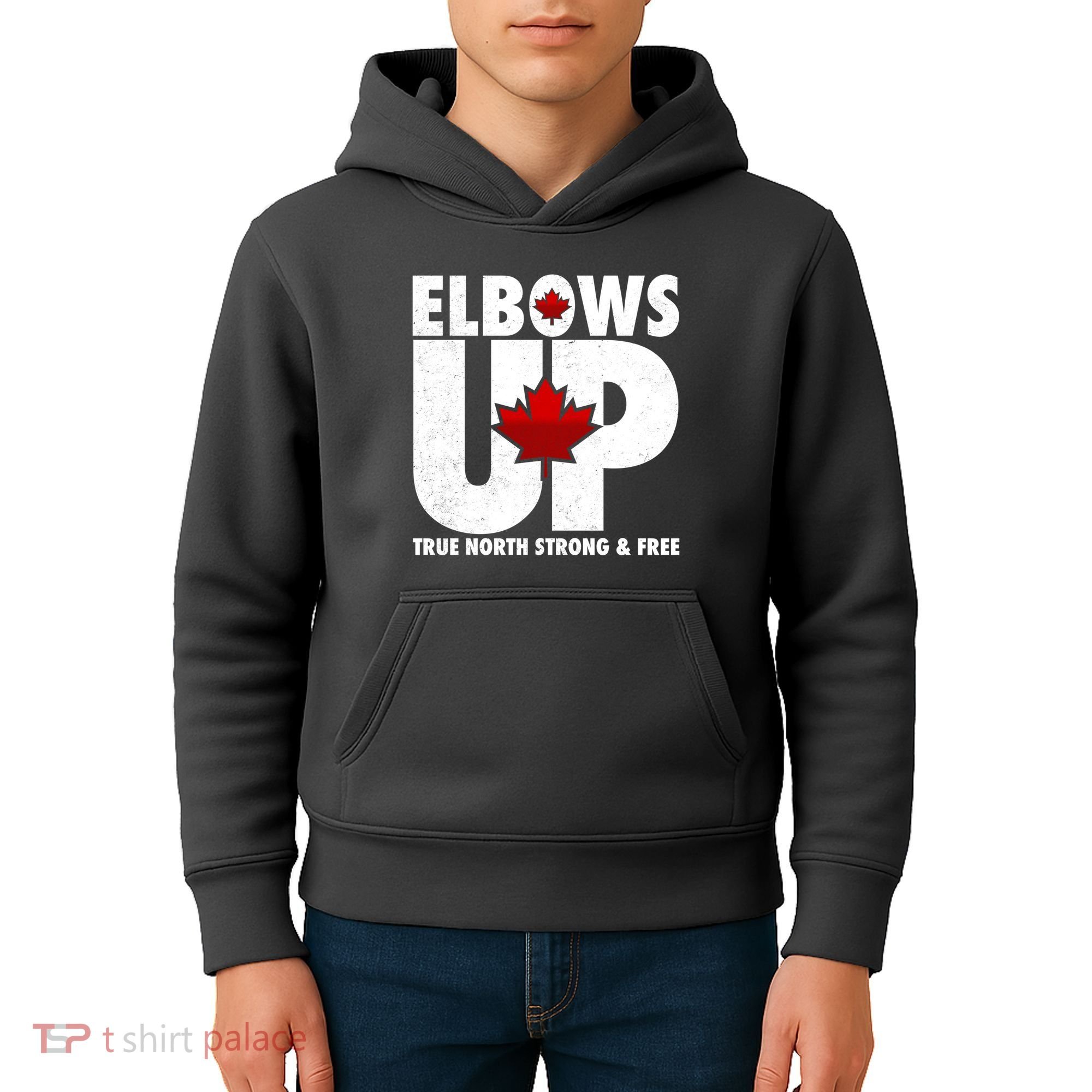 Elbows Up Canada True North Strong and Free Kids Hoodie