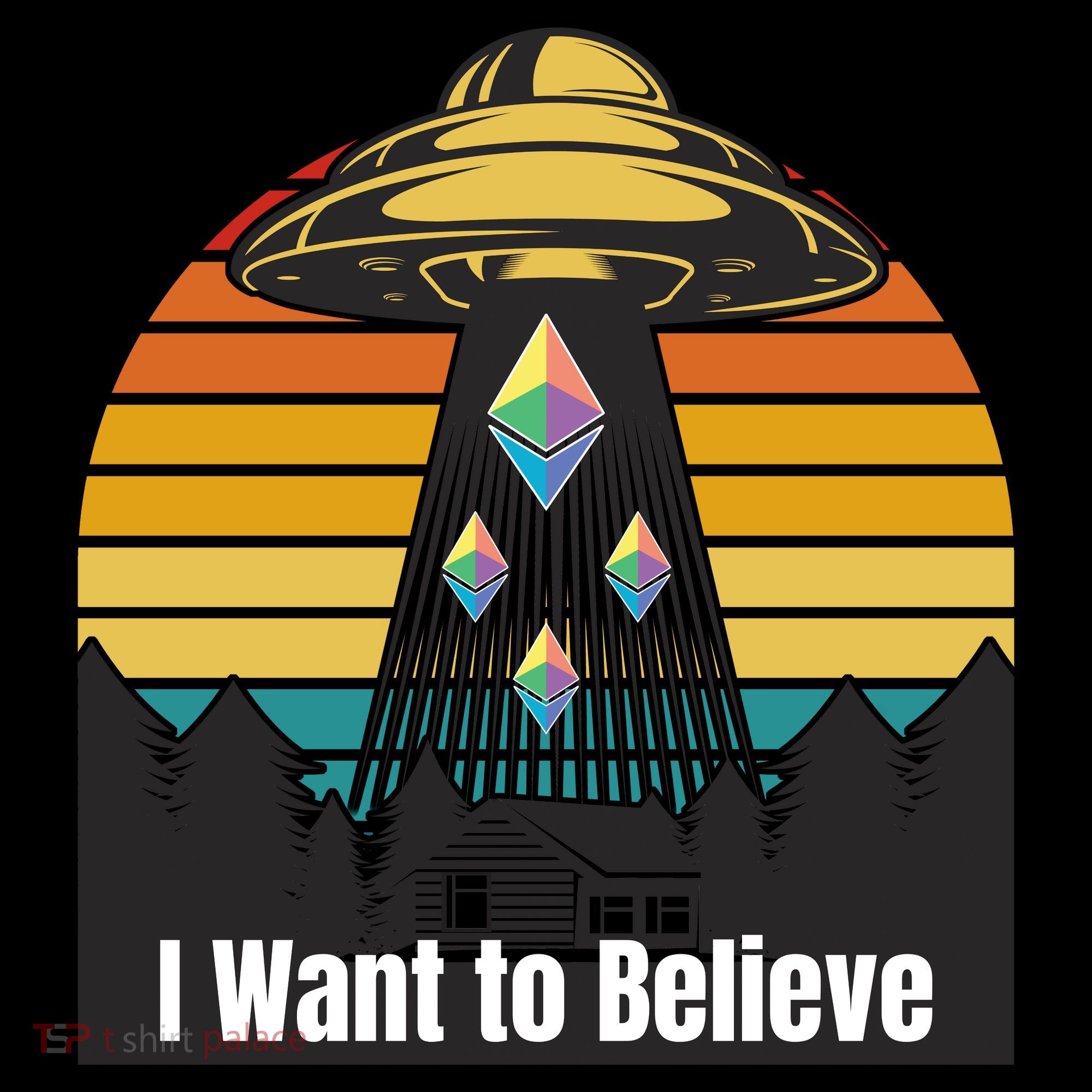 Ethereum UFO Encounter Retro Sunset, I Want To Believe Crypto Coffee Mug