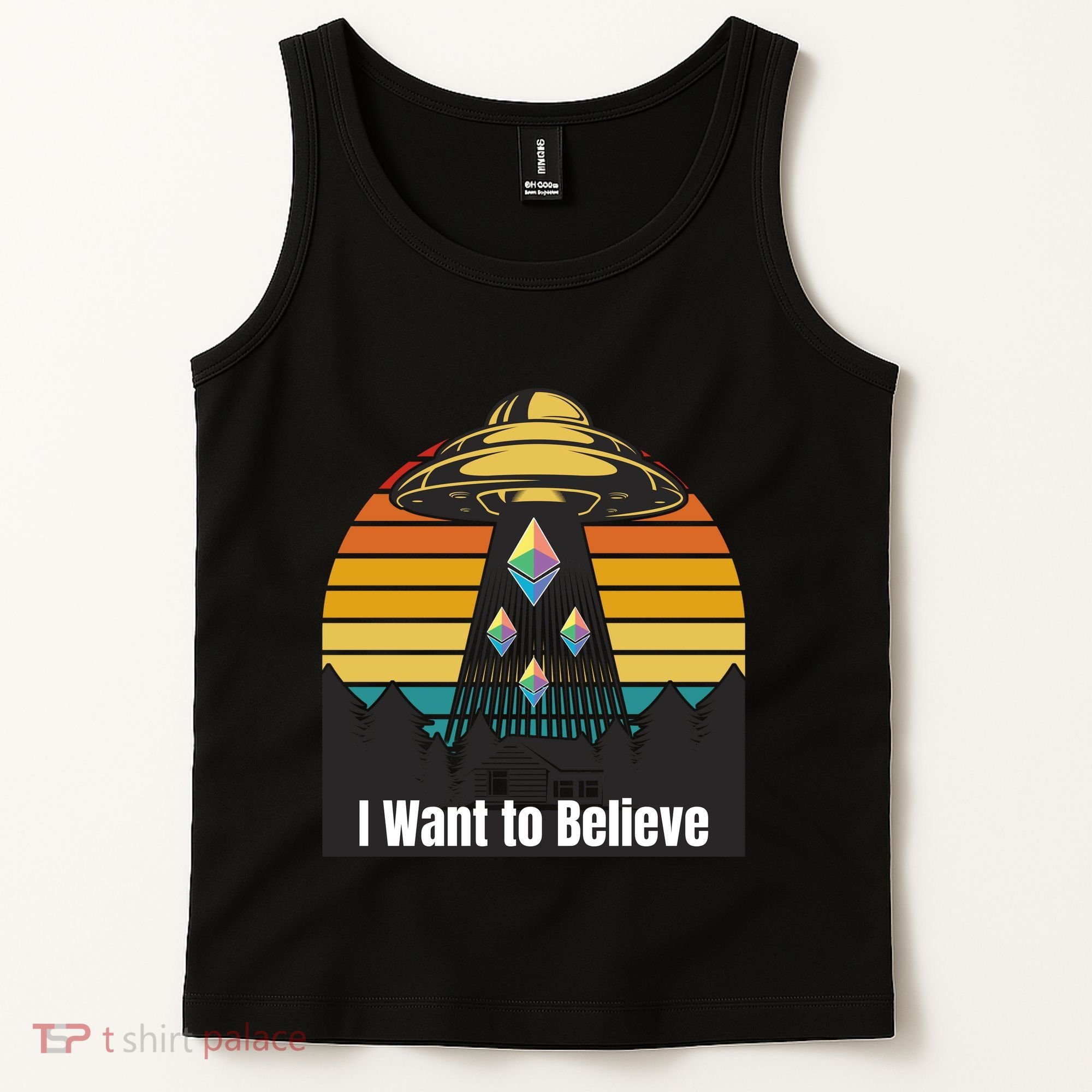 Ethereum UFO Encounter Retro Sunset, I Want To Believe Crypto Tank Top