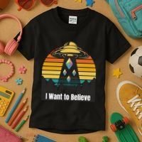 Ethereum UFO Encounter Retro Sunset, I Want To Believe Crypto Kids T-Shirt thumb 3