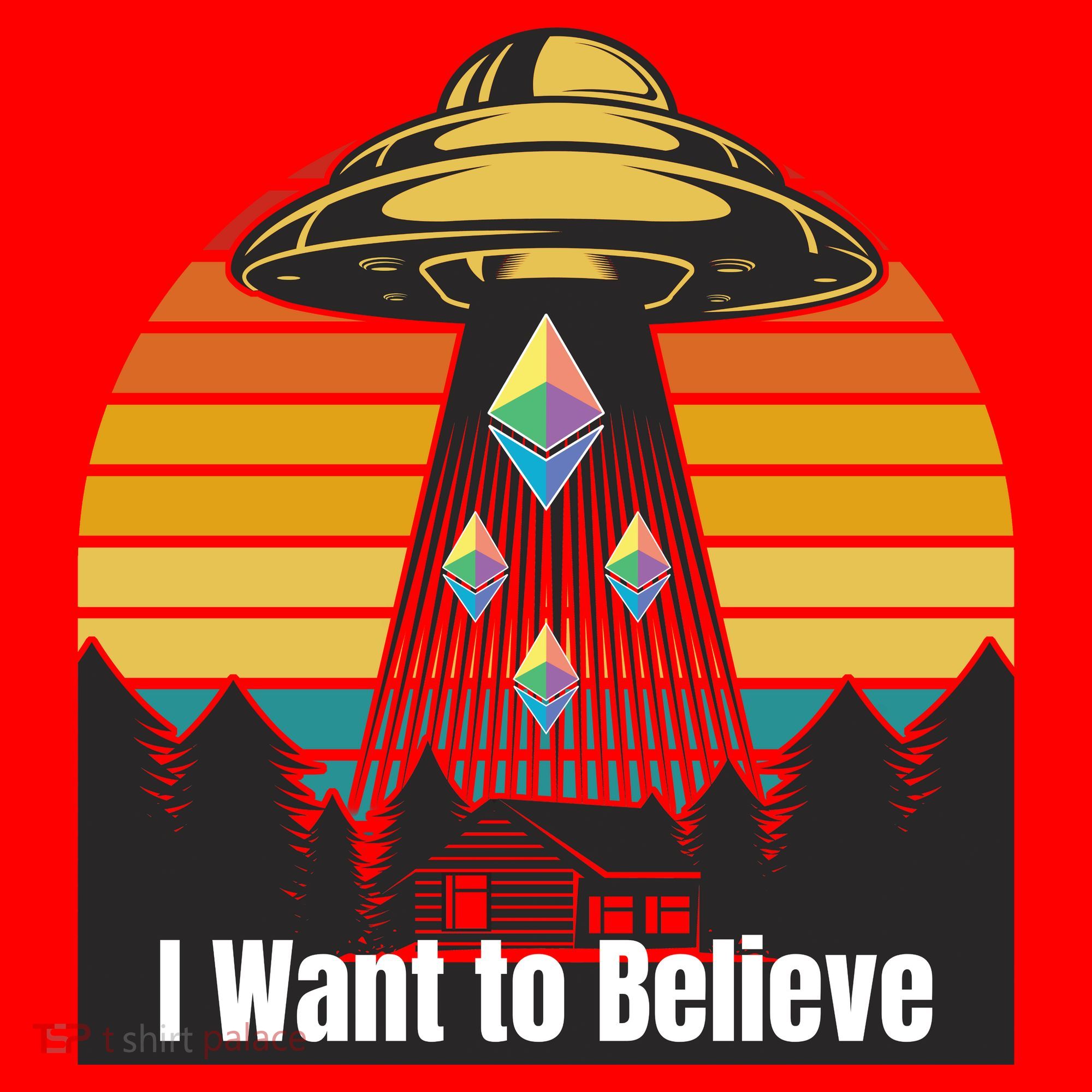 Ethereum UFO Encounter Retro Sunset, I Want To Believe Crypto Santa Hat