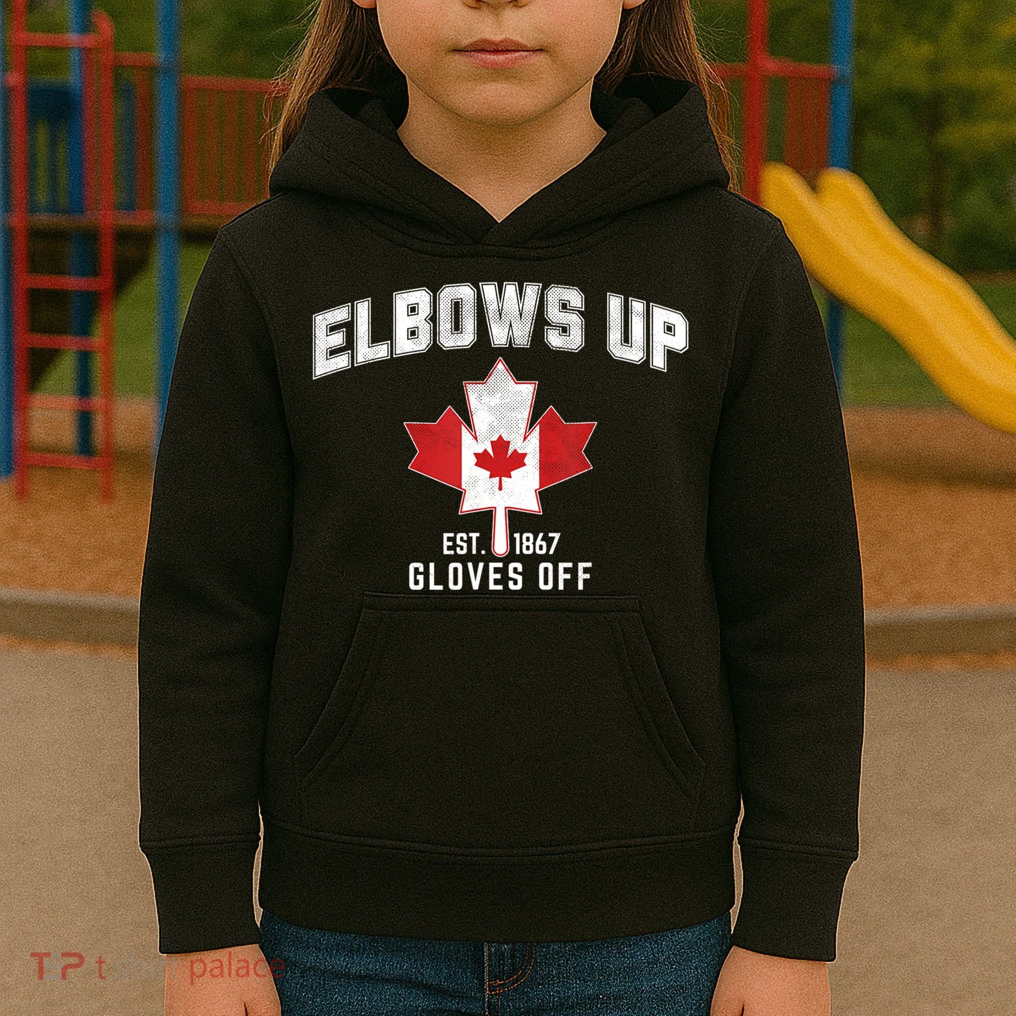 Elbows Up EST 1867 Canadian Maple Leaf Canada Kids Hoodie