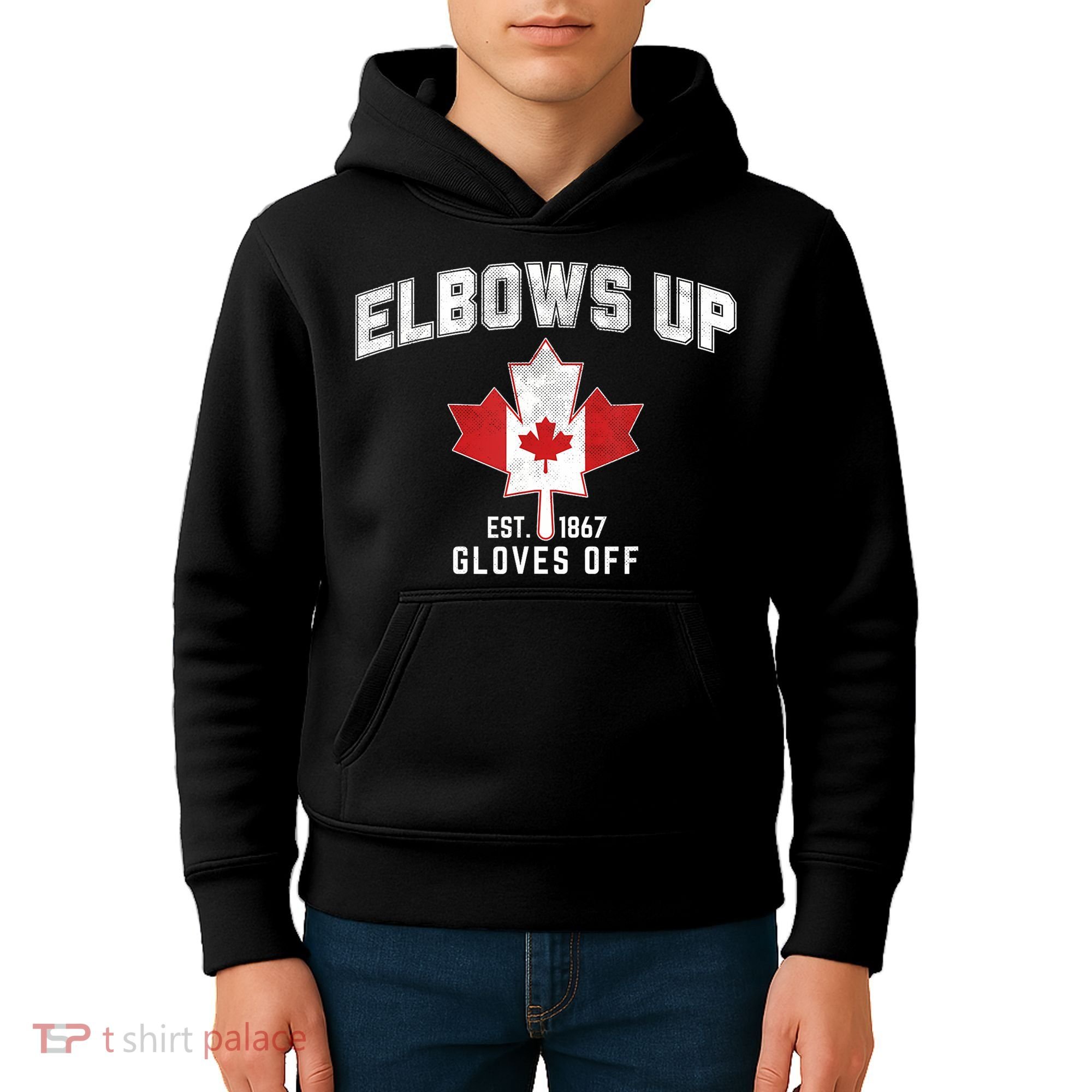 Elbows Up EST 1867 Canadian Maple Leaf Canada Kids Hoodie