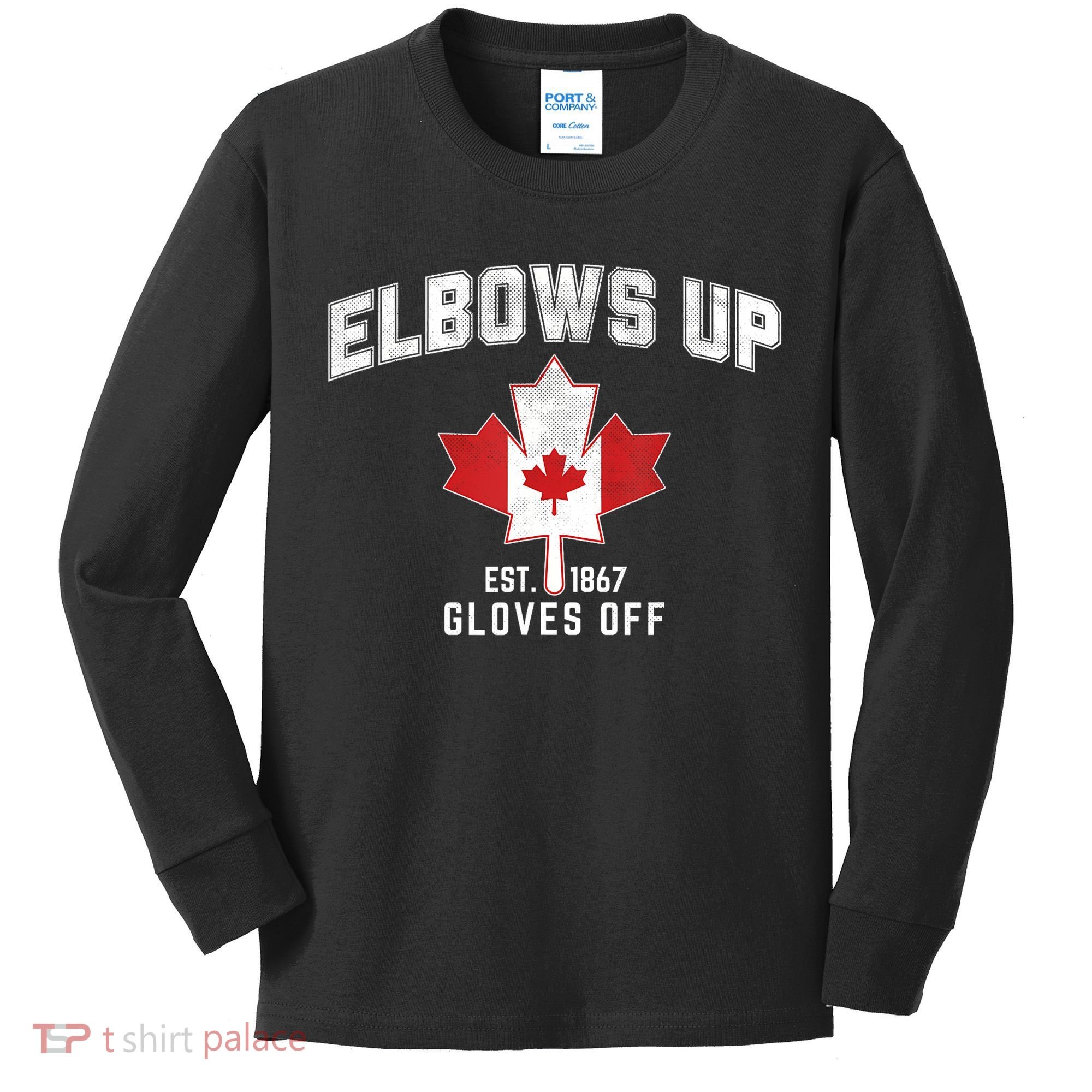 Elbows Up EST 1867 Canadian Maple Leaf Canada Kids Long Sleeve Shirt