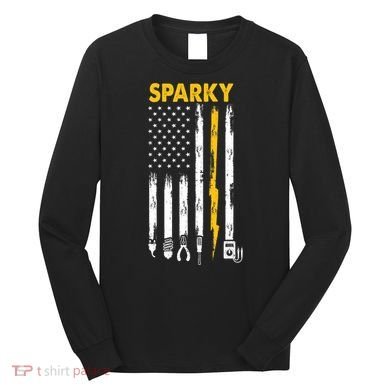 Electrician US Flag Sparky Tools Long Sleeve Shirt