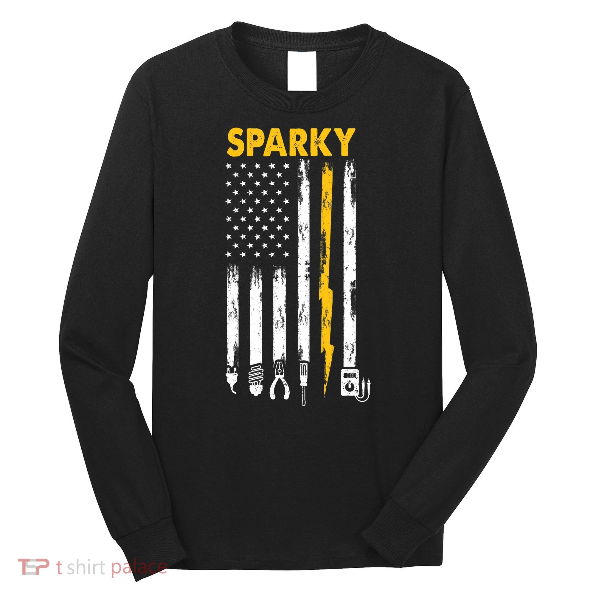 Electrician US Flag Sparky Tools Long Sleeve Shirt