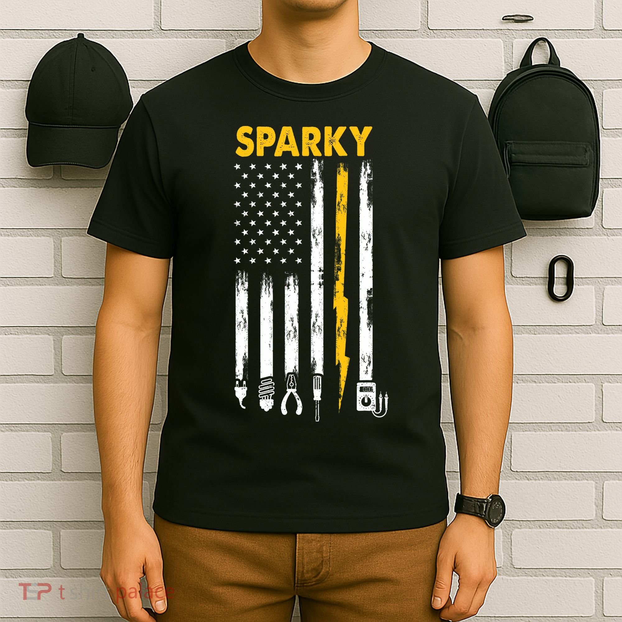Electrician US Flag Sparky Tools T-Shirt