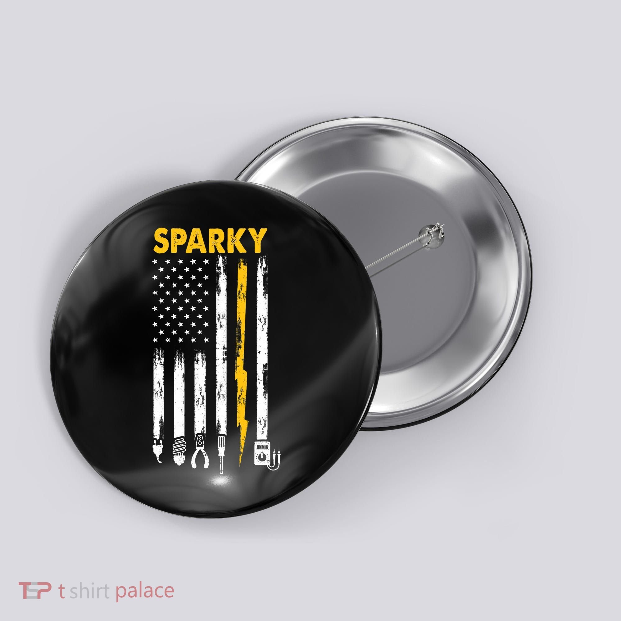 Electrician US Flag Sparky Tools Button