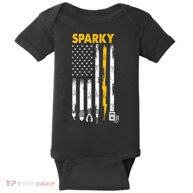Electrician US Flag Sparky Tools Baby Bodysuit