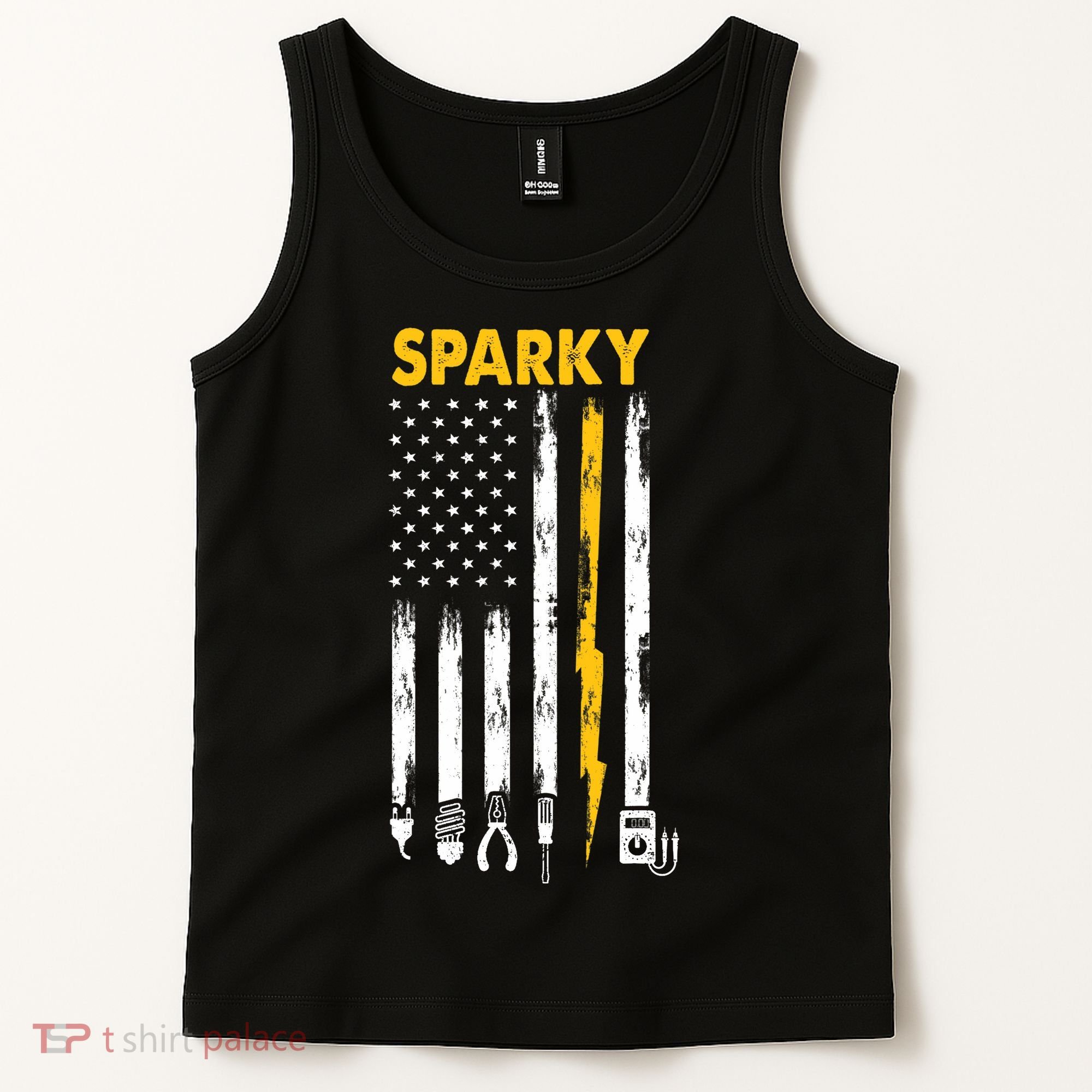 Electrician US Flag Sparky Tools Tank Top