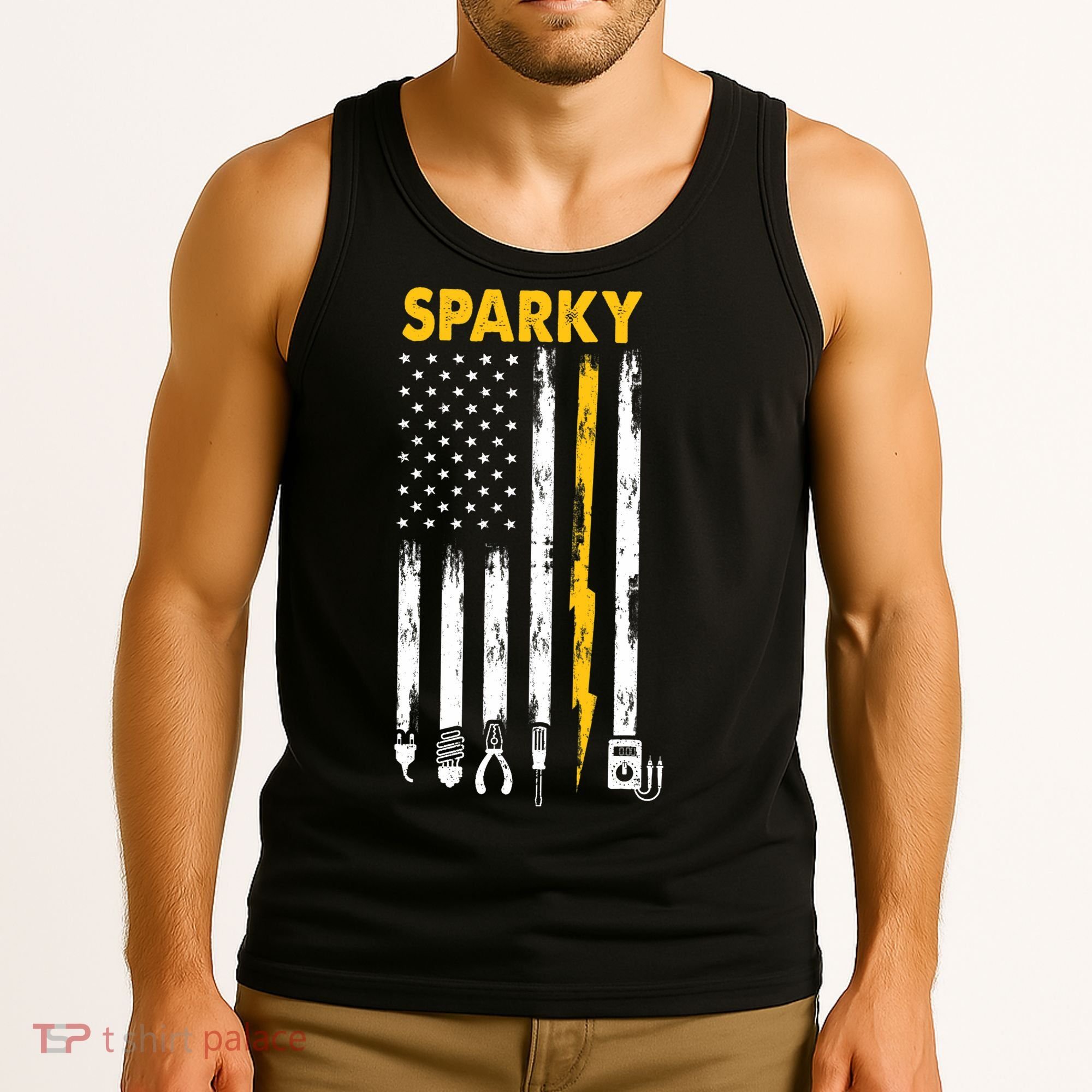 Electrician US Flag Sparky Tools Tank Top
