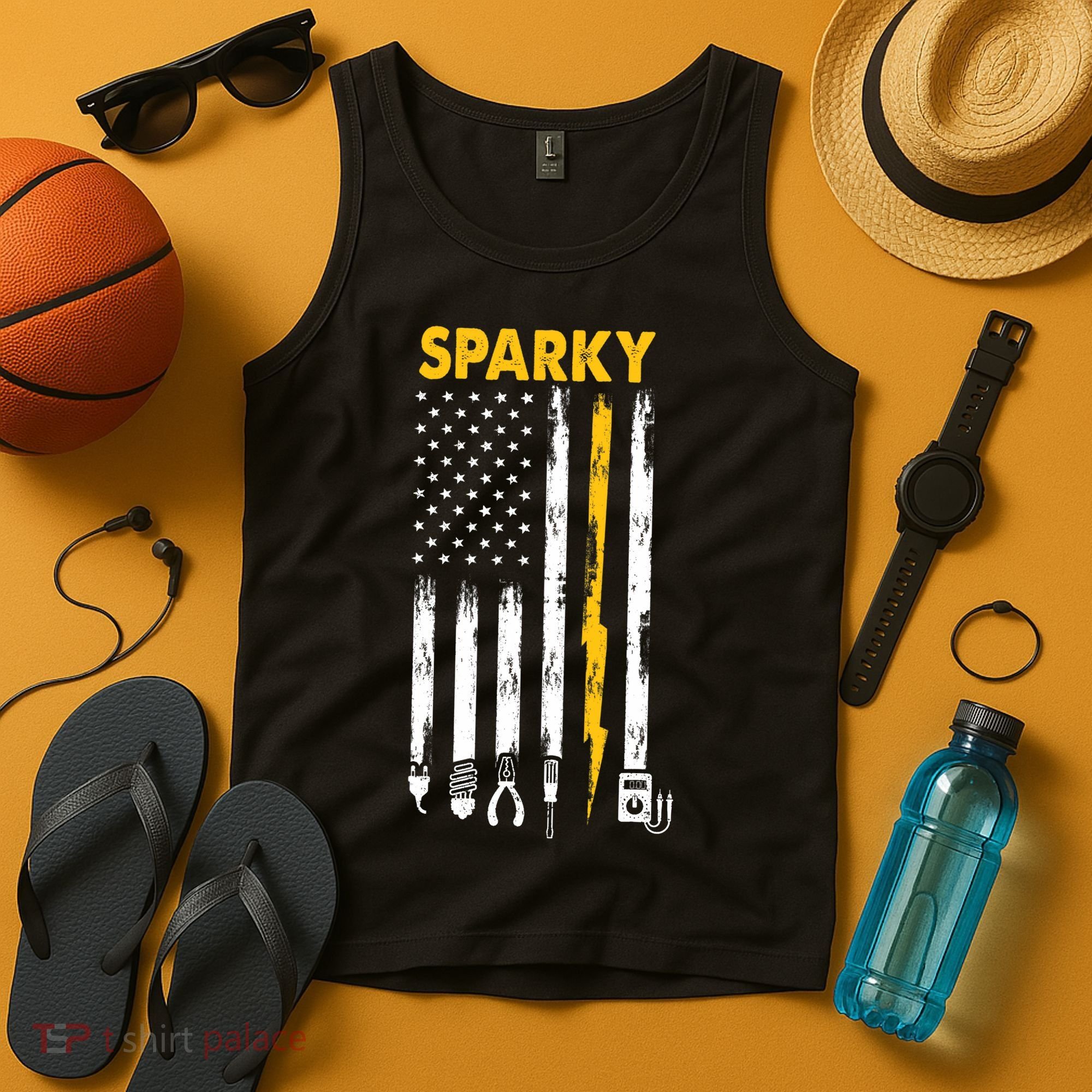 Electrician US Flag Sparky Tools Tank Top
