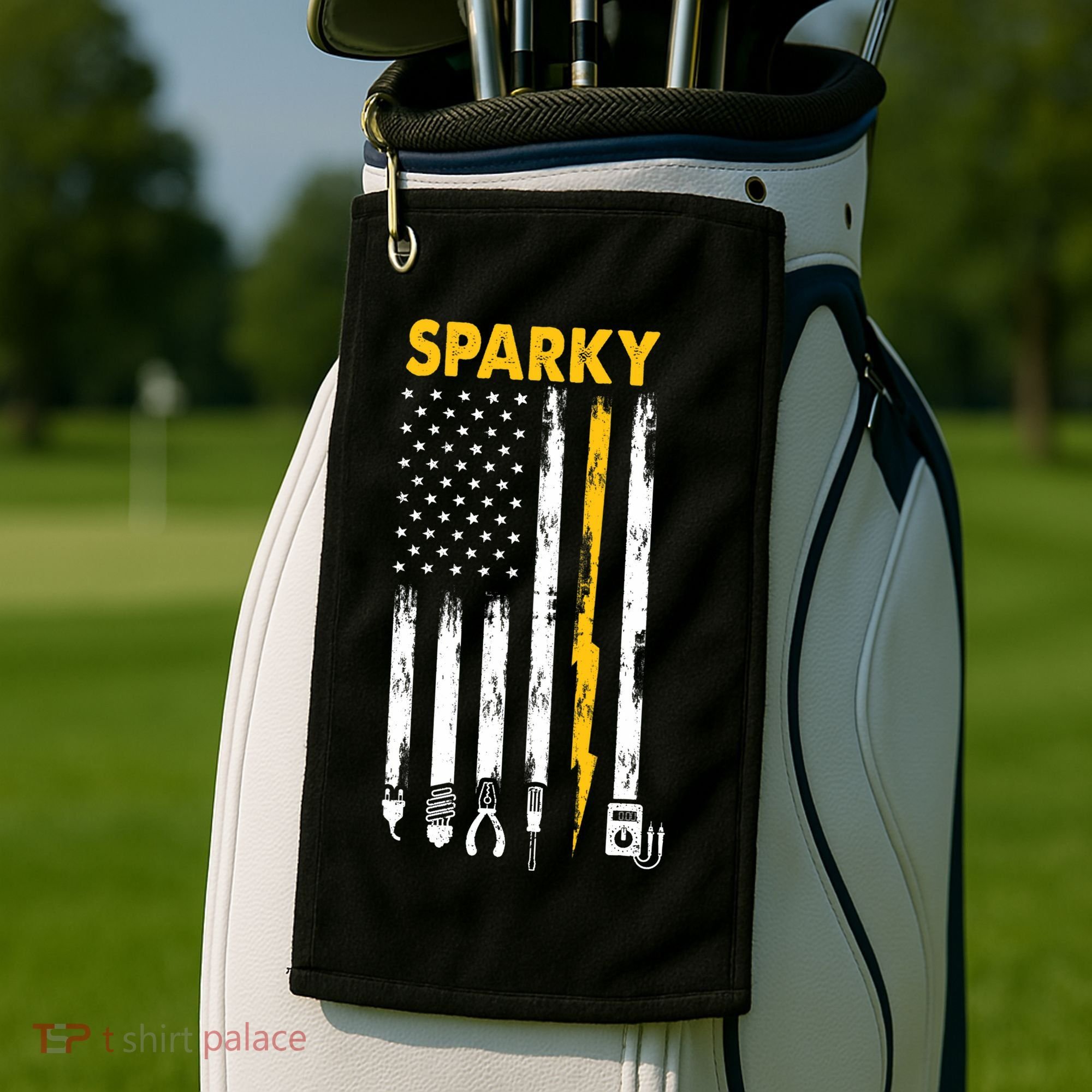 Electrician US Flag Sparky Tools Golf Towel