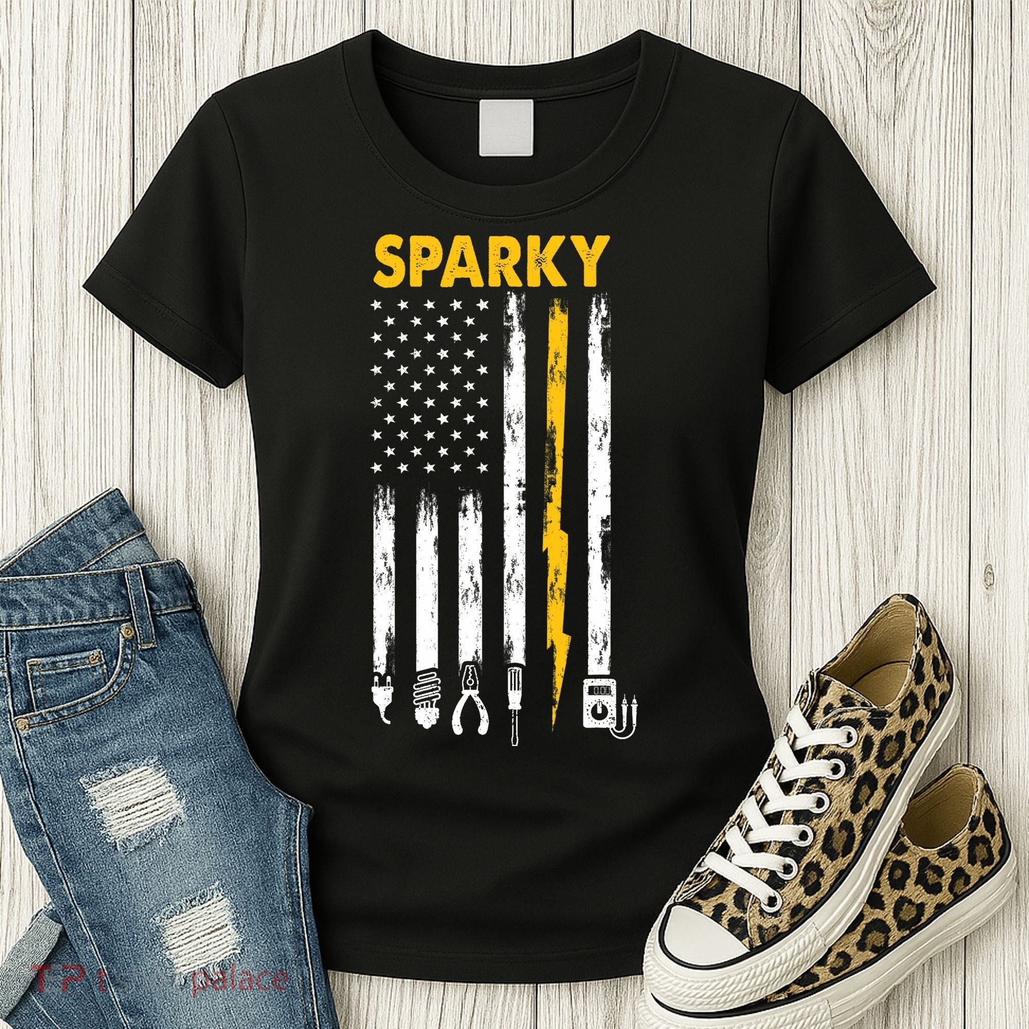 Electrician US Flag Sparky Tools Women's T-Shirt