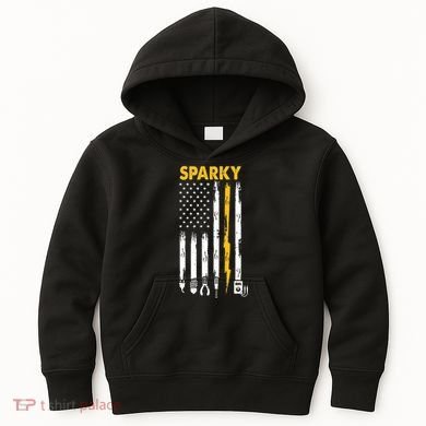 Electrician US Flag Sparky Tools Kids Hoodie