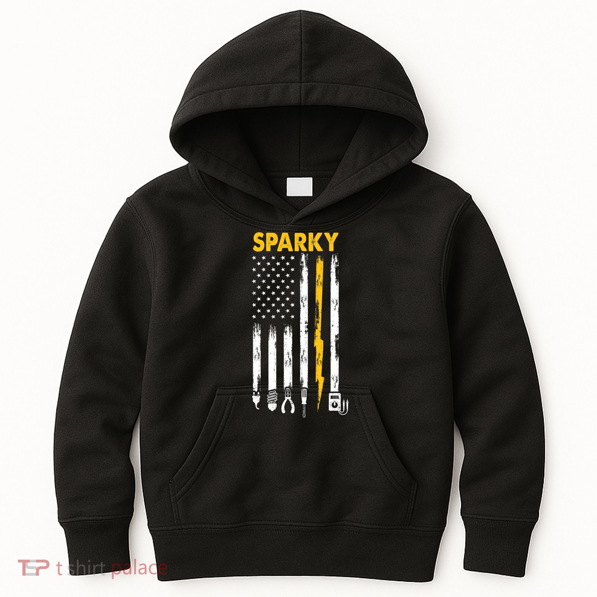 Electrician US Flag Sparky Tools Kids Hoodie