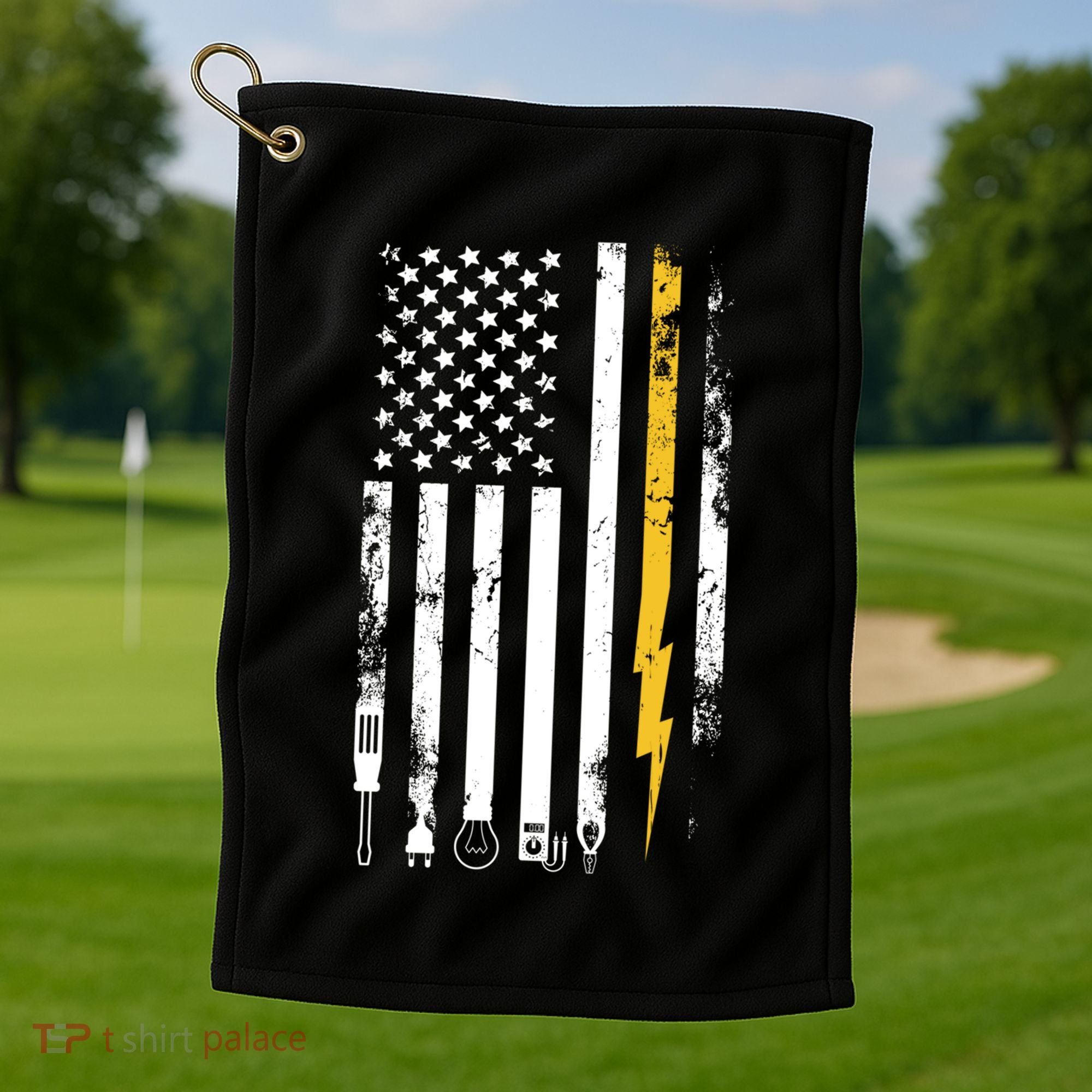 Electrician Us Flag Electricians Tools Cute Gift Golf Towel