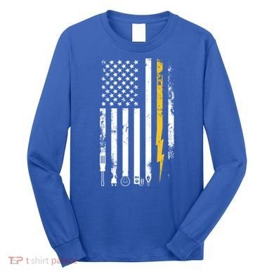Electrician Us Flag Electricians Tools Cute Gift Long Sleeve Shirt