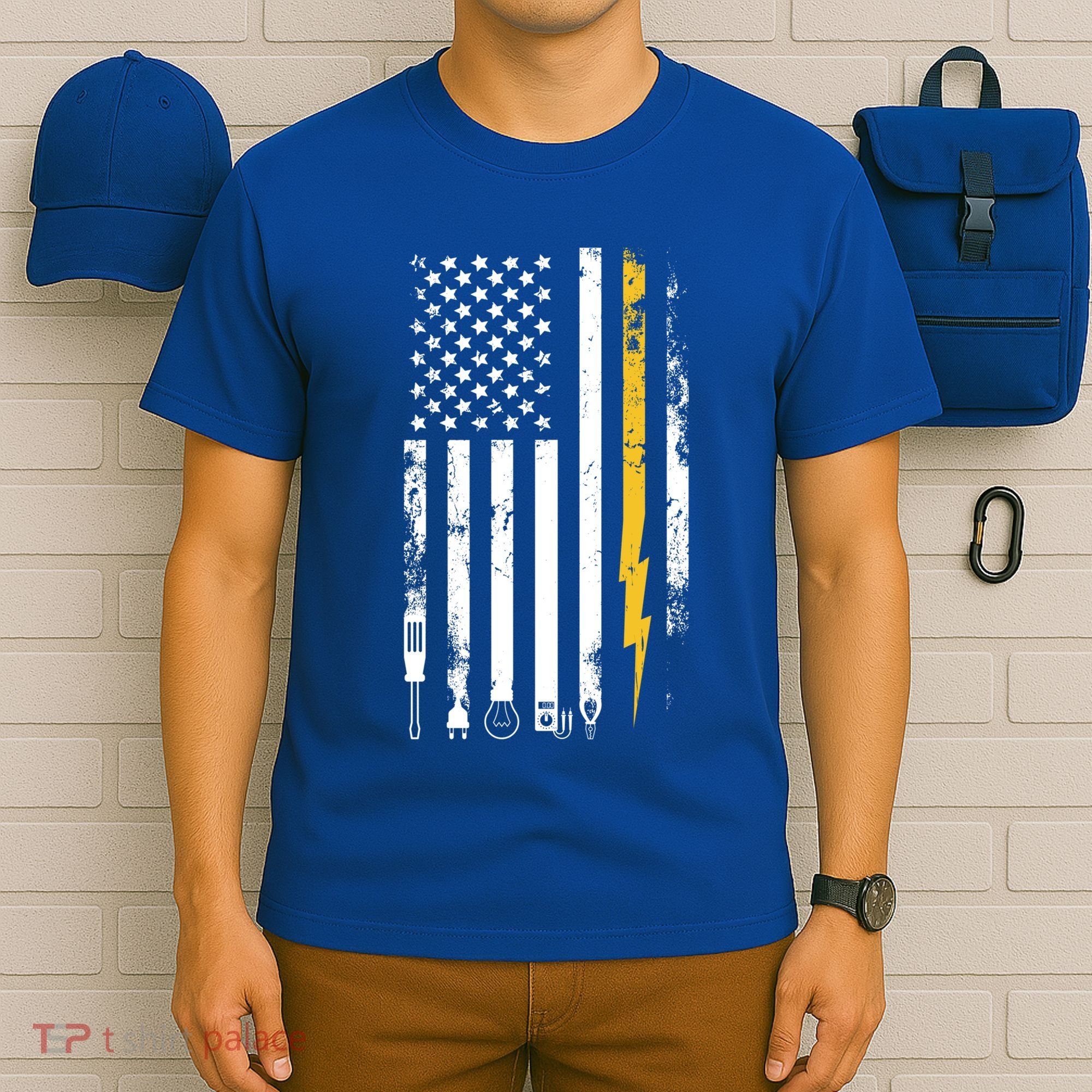 Electrician Us Flag Electricians Tools Cute Gift T-Shirt