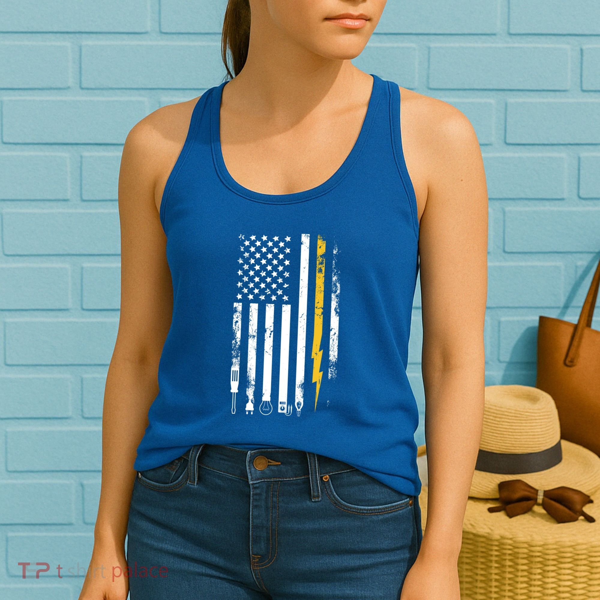 Electrician Us Flag Electricians Tools Cute Gift Women's Tank Top