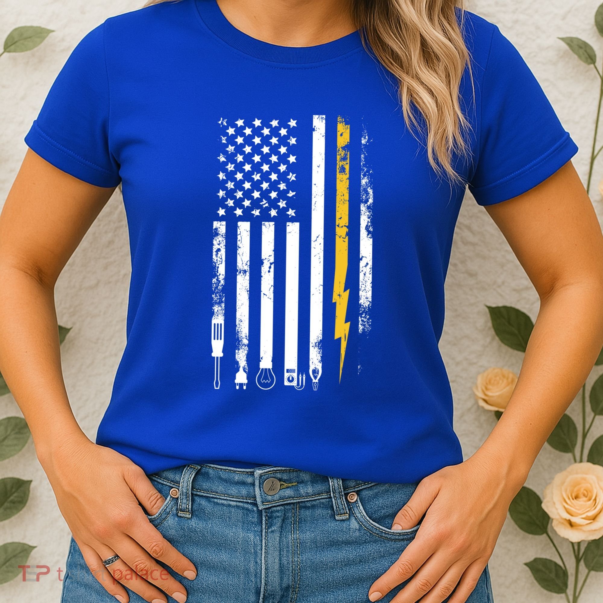 Electrician Us Flag Electricians Tools Cute Gift Women's T-Shirt