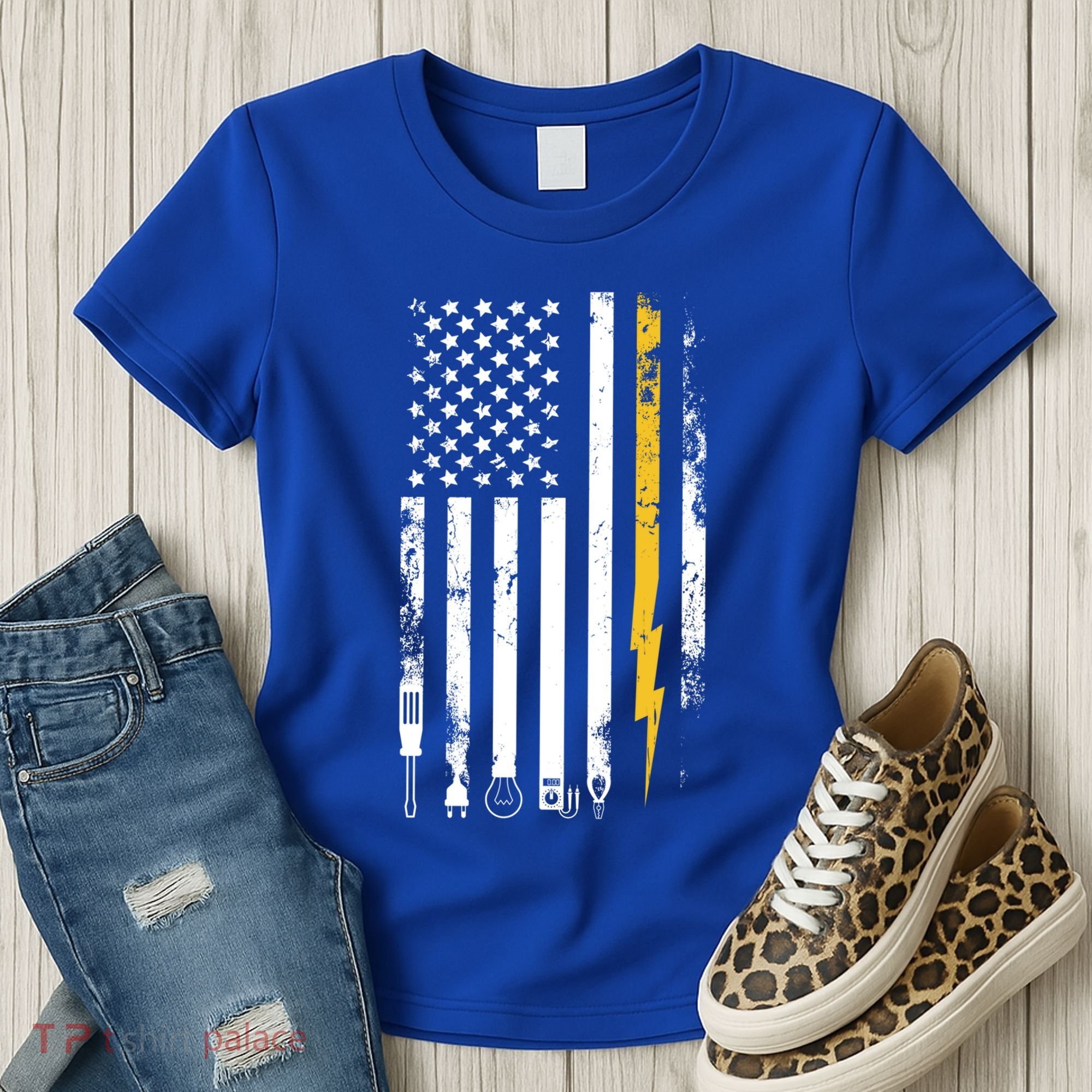 Electrician Us Flag Electricians Tools Cute Gift Women's T-Shirt