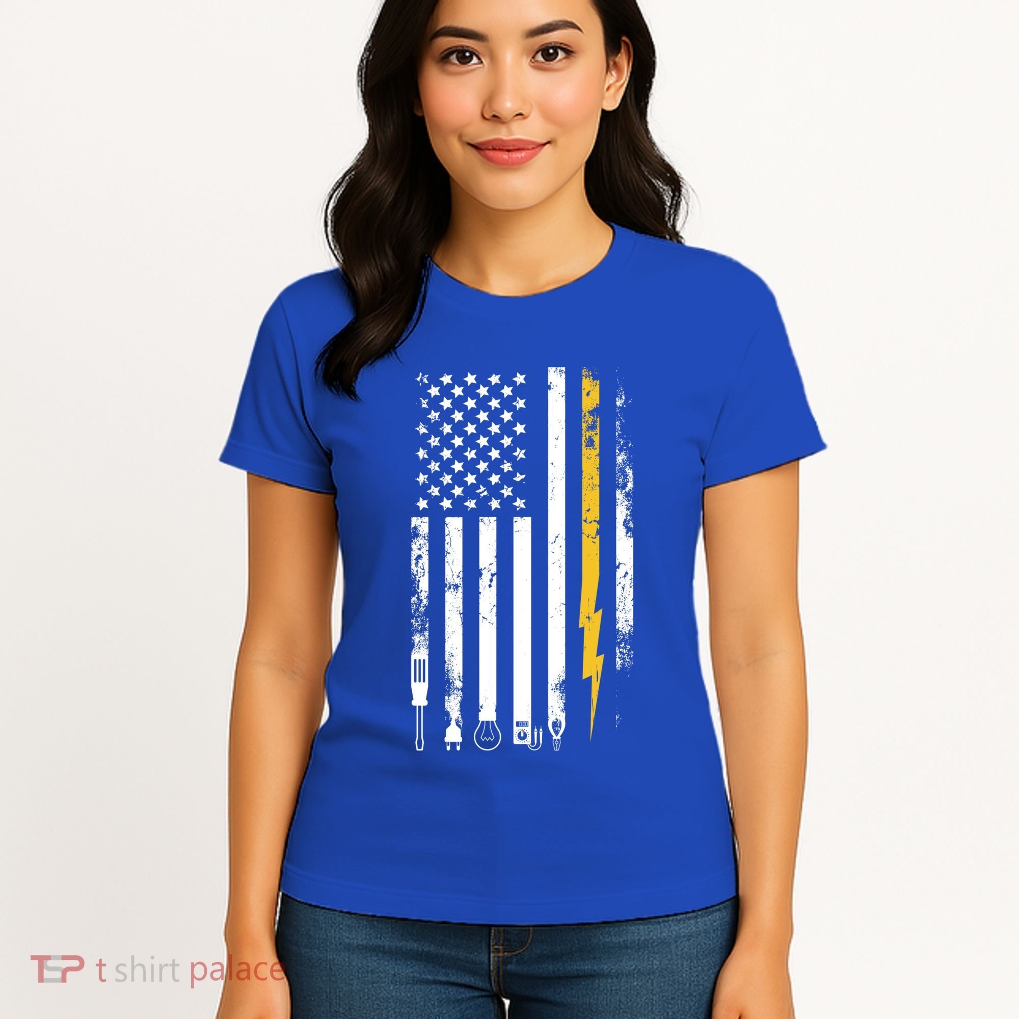 Electrician Us Flag Electricians Tools Cute Gift Women's T-Shirt