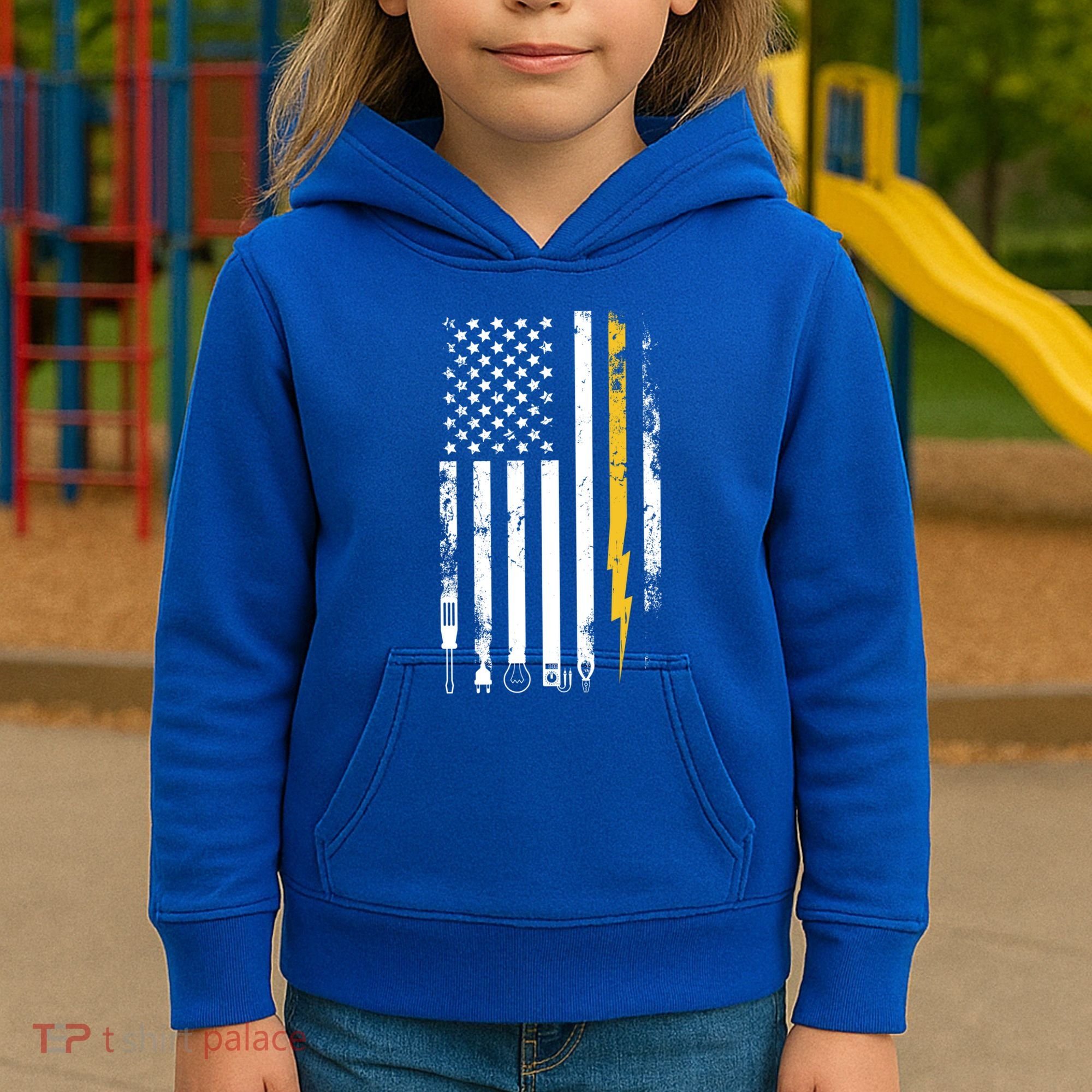 Electrician Us Flag Electricians Tools Cute Gift Kids Hoodie