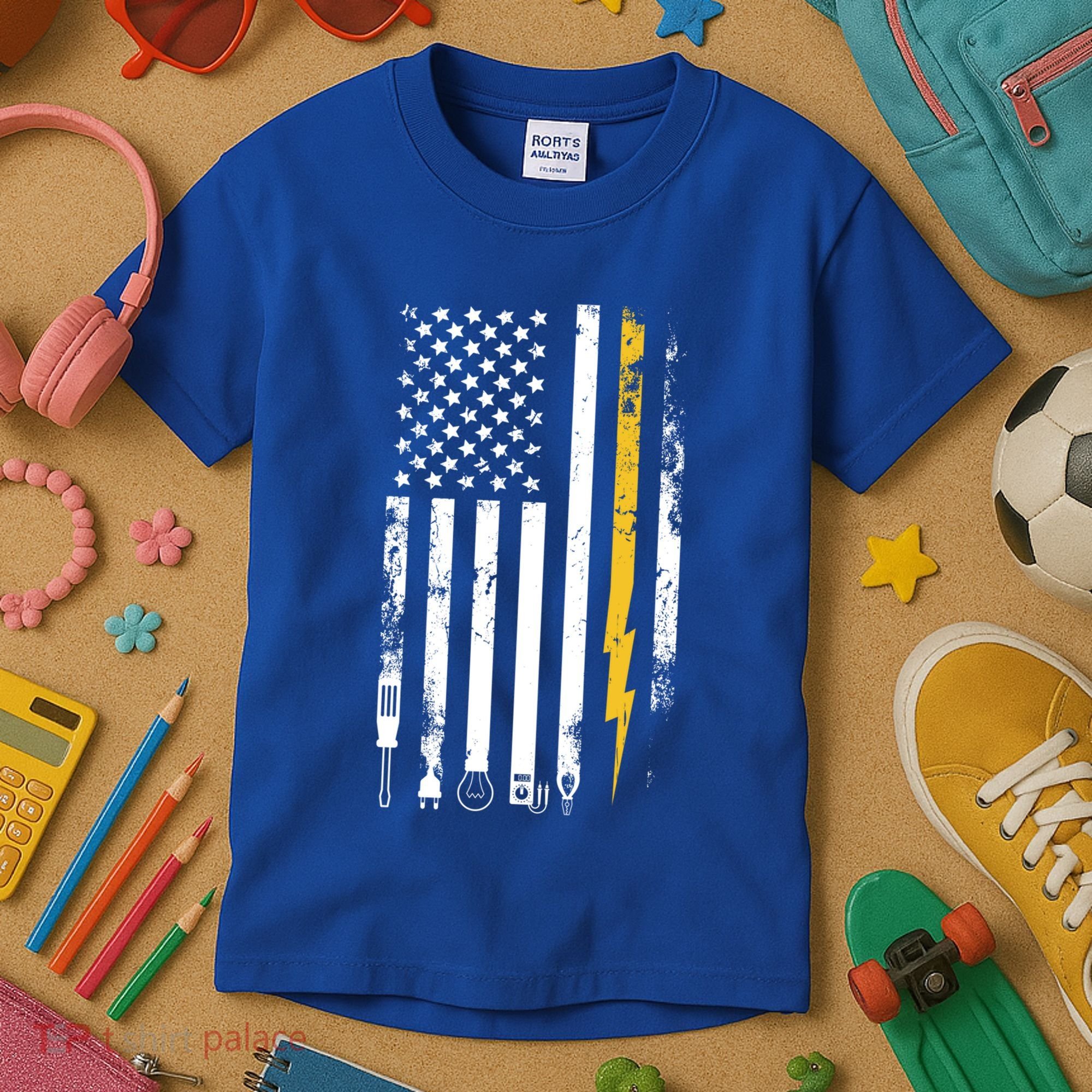 Electrician Us Flag Electricians Tools Cute Gift Kids T-Shirt