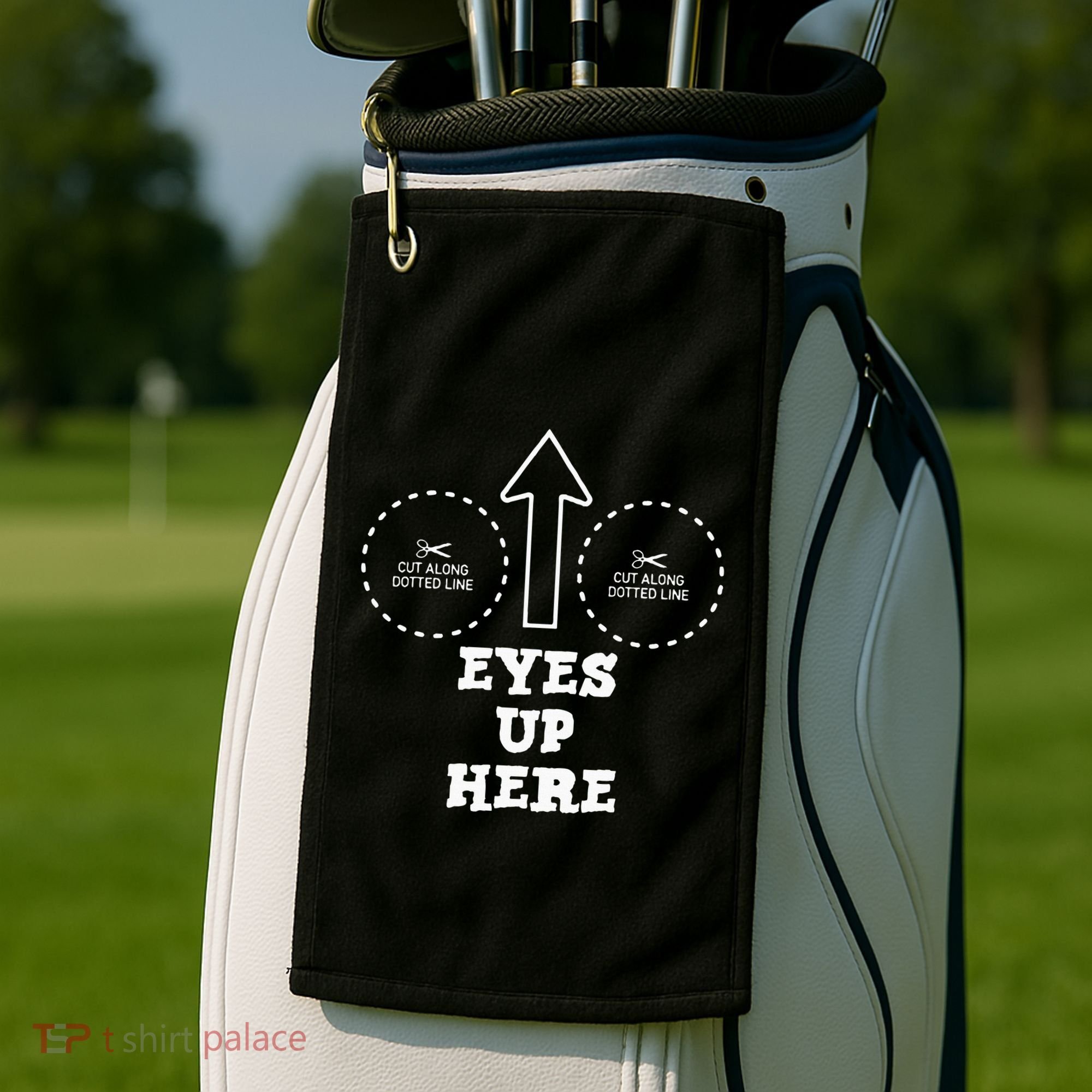 Eyes Up Here With Cut Out For Boobs Golf Towel