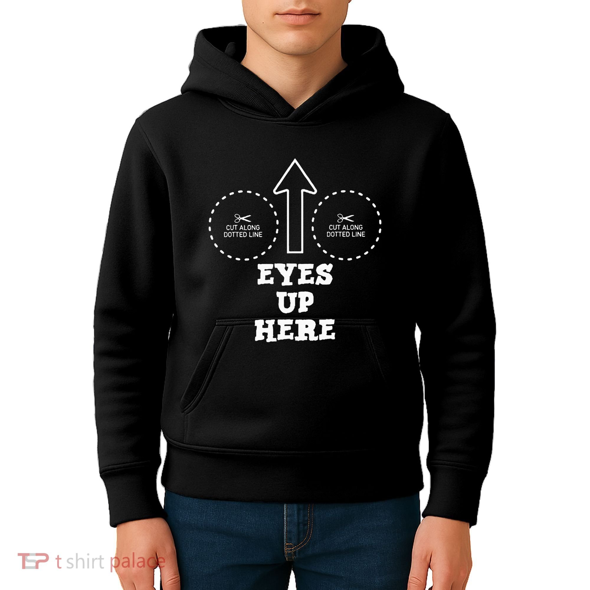 Eyes Up Here With Cut Out For Boobs Kids Hoodie