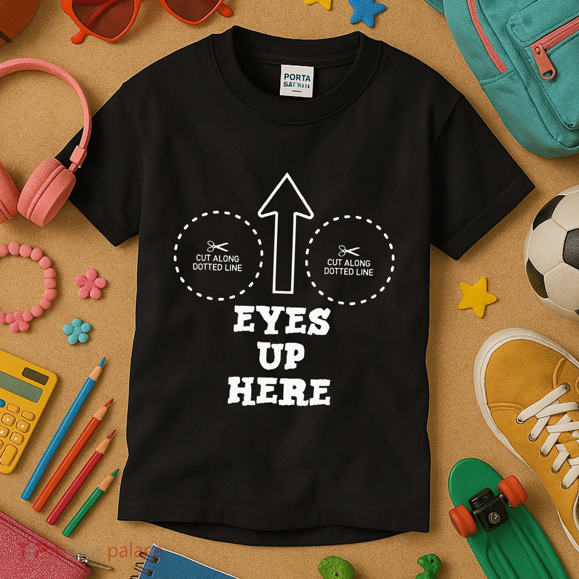 Eyes Up Here With Cut Out For Boobs Kids T-Shirt