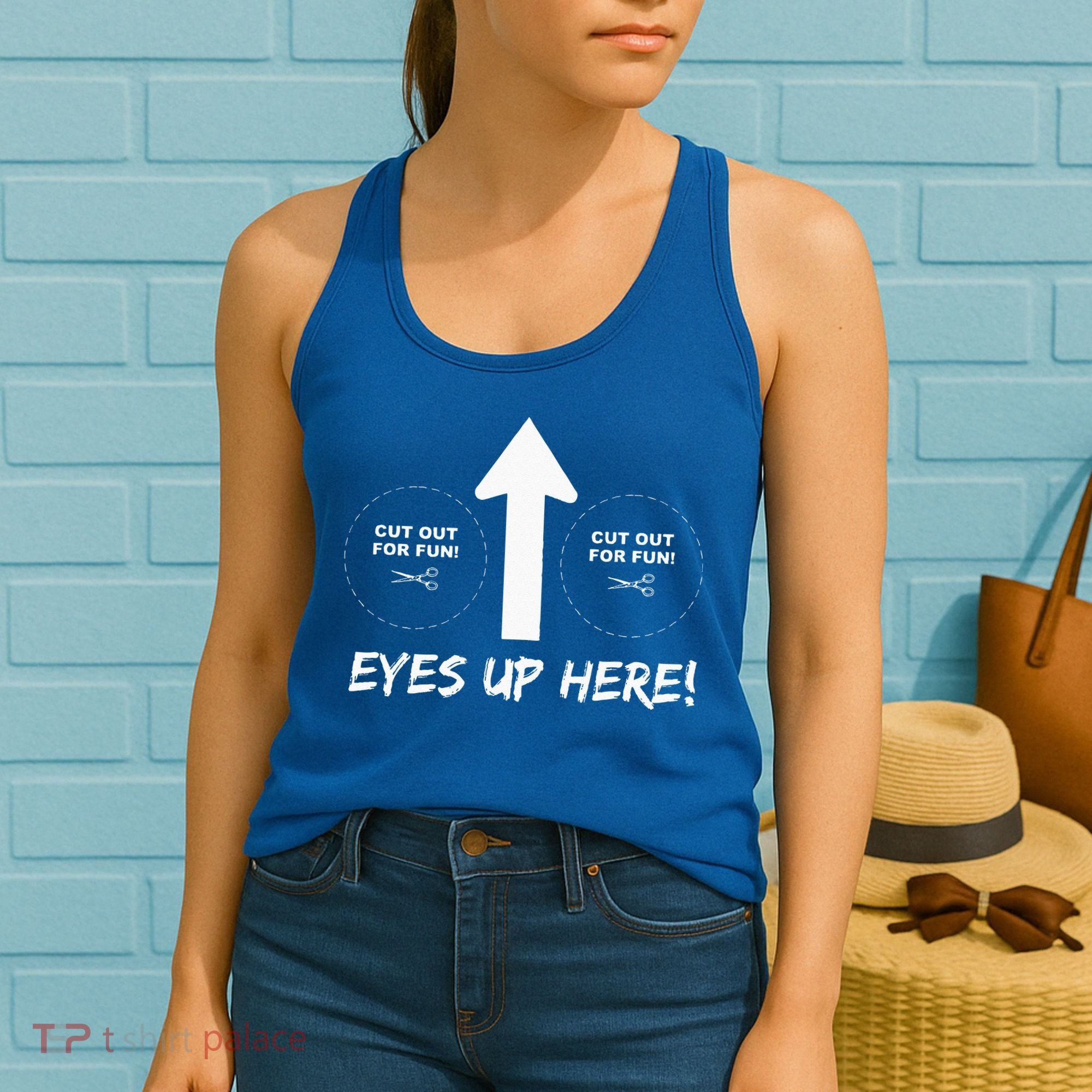 Eyes Up Here With Cutout For Boobs Funny Adult Women's Tank Top