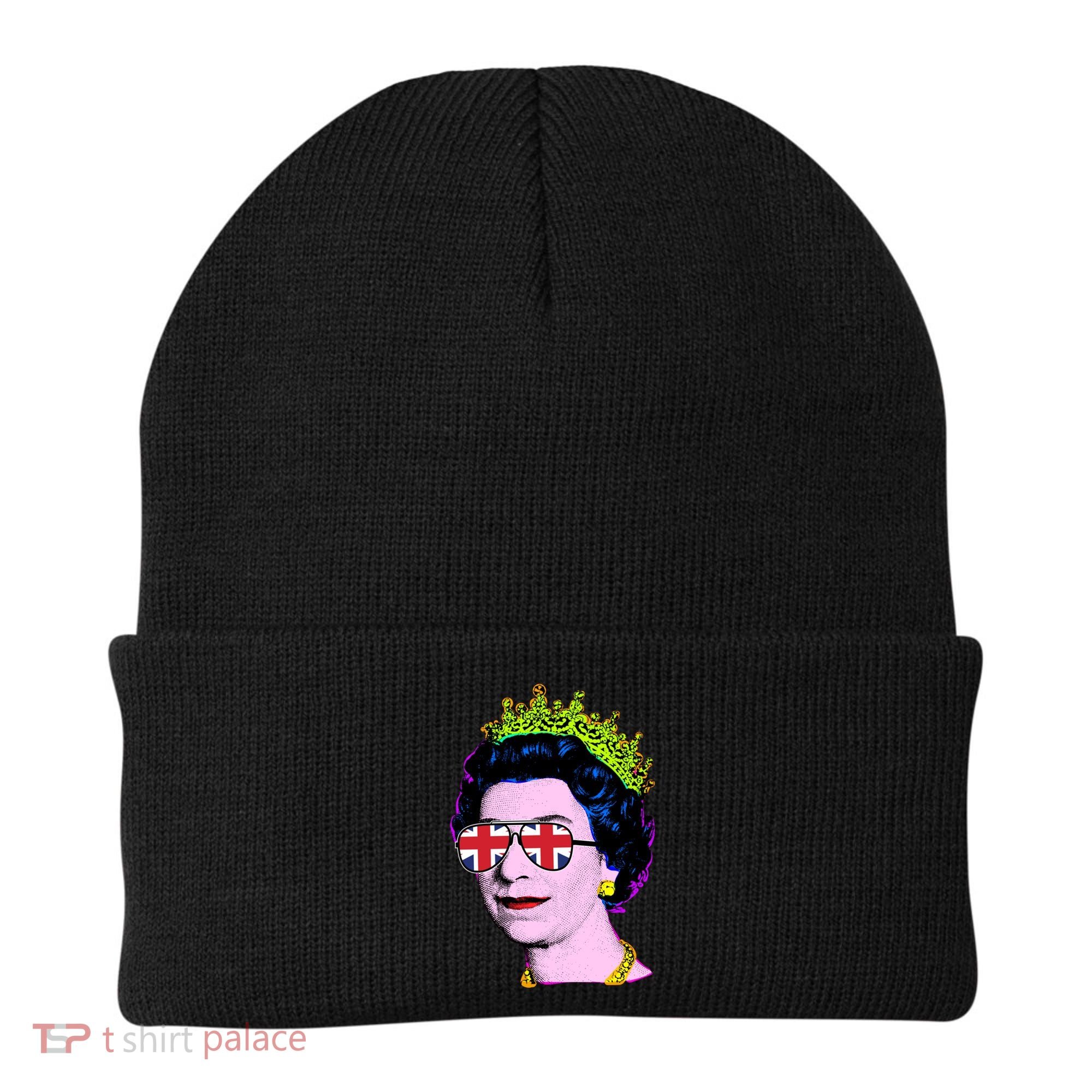 Elizabeth Union Jack Sunglasses Pop Art Queen Of England Great Gift Beanie