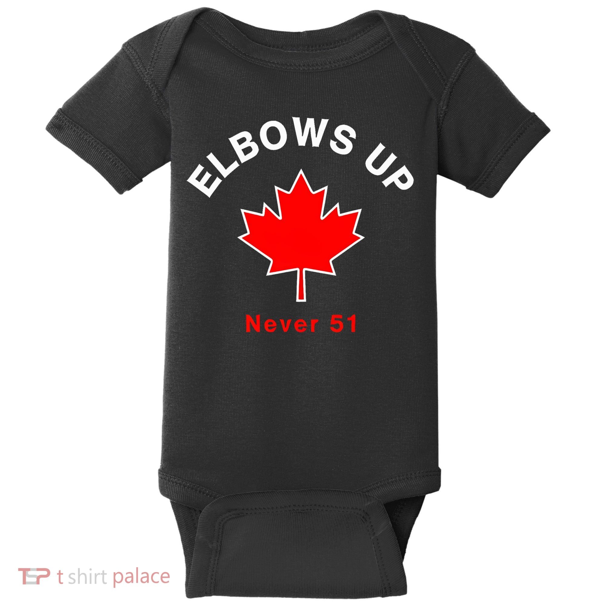 Elbows Up Never 51 Canada Flag Stand Strong Baby Bodysuit
