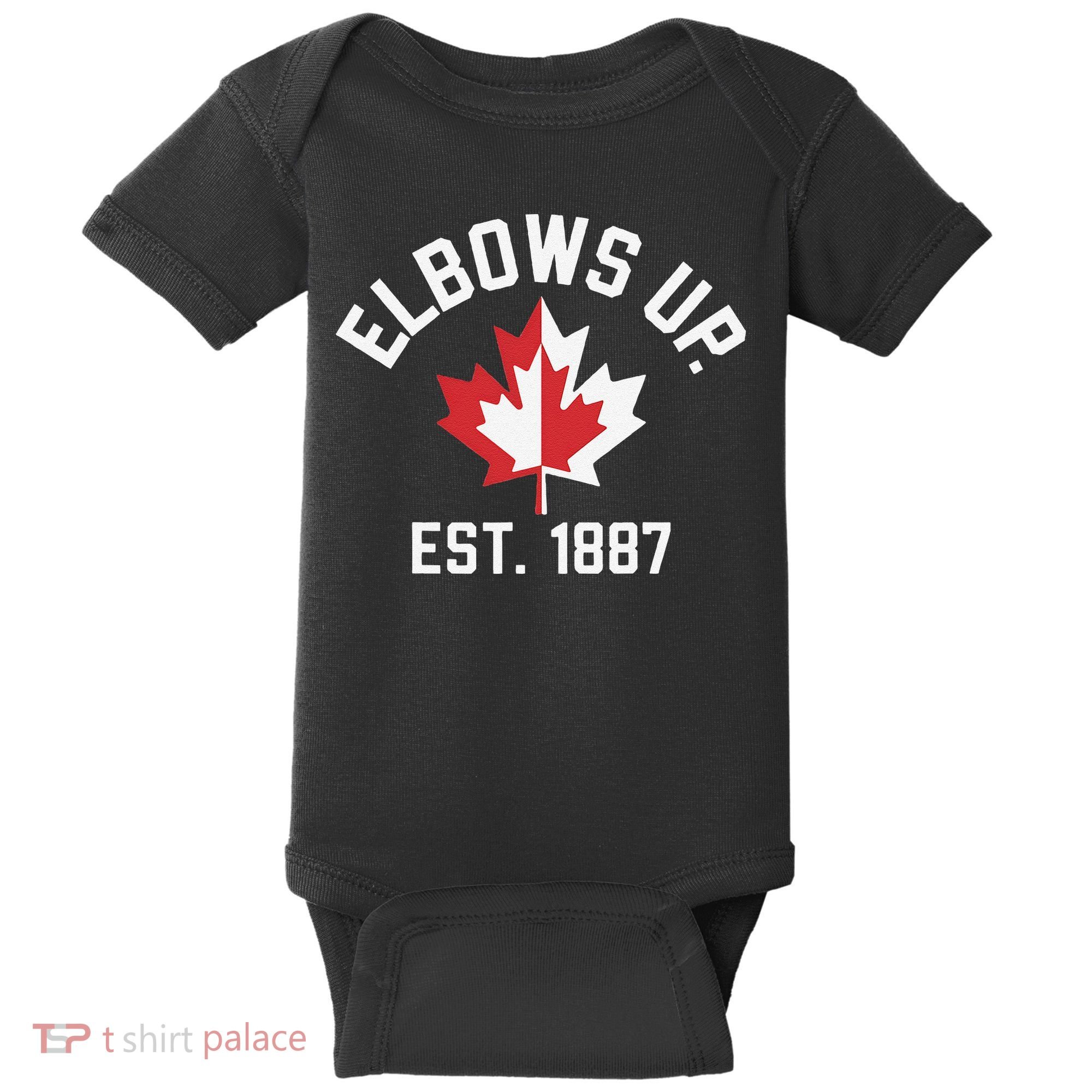 Elbows Up Strong Canada Est 1867 Proud Canadian Baby Bodysuit