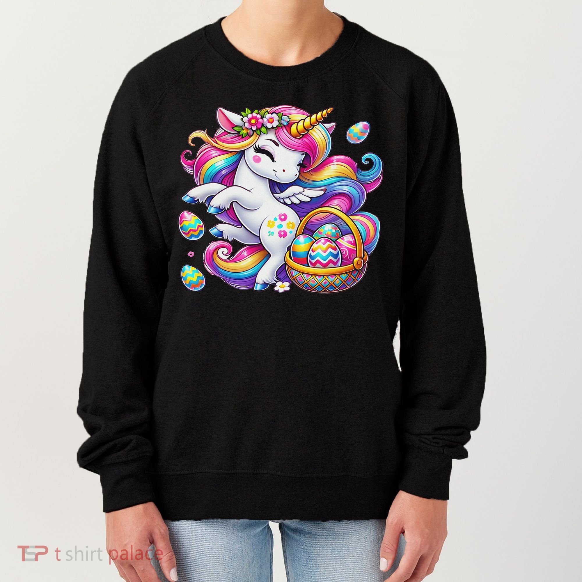 Easter Unicorn With Eggs Happy Easter Cute Women's Sweatshirt