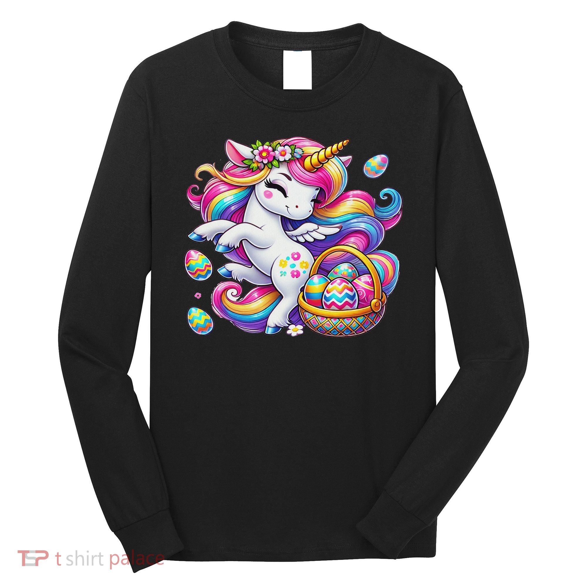 Easter Unicorn With Eggs Happy Easter Cute Long Sleeve Shirt