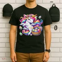 Easter Unicorn With Eggs Happy Easter Cute T-Shirt thumb 6