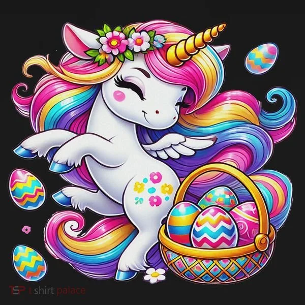 Easter Unicorn With Eggs Happy Easter Cute T-Shirt