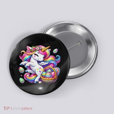 Easter Unicorn With Eggs Happy Easter Cute Button